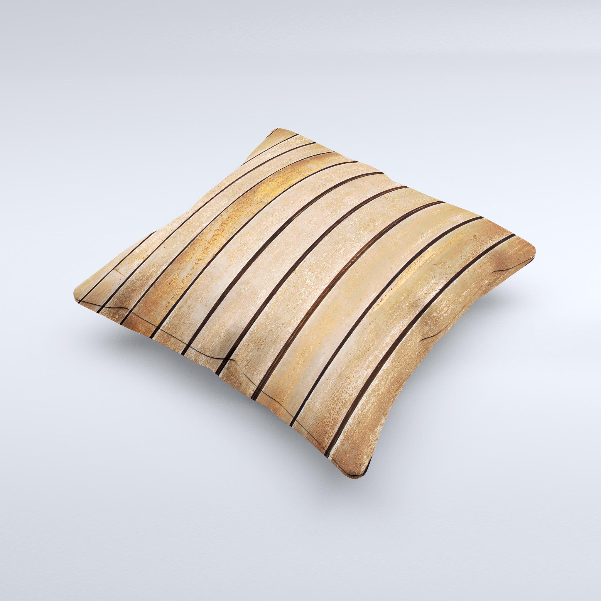 Worn Wooden Panks ink-Fuzed Decorative Throw Pillow showcasing unique handcrafted design and high-quality fabric.