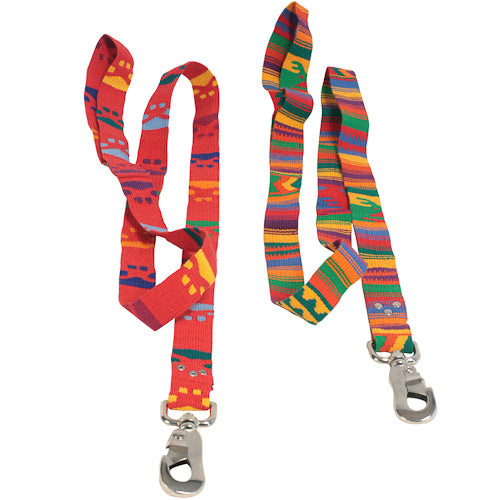 Colorful hand-woven dog leash featuring Mayan designs, made by women artisans in Guatemala, showcasing vibrant colors and unique patterns.