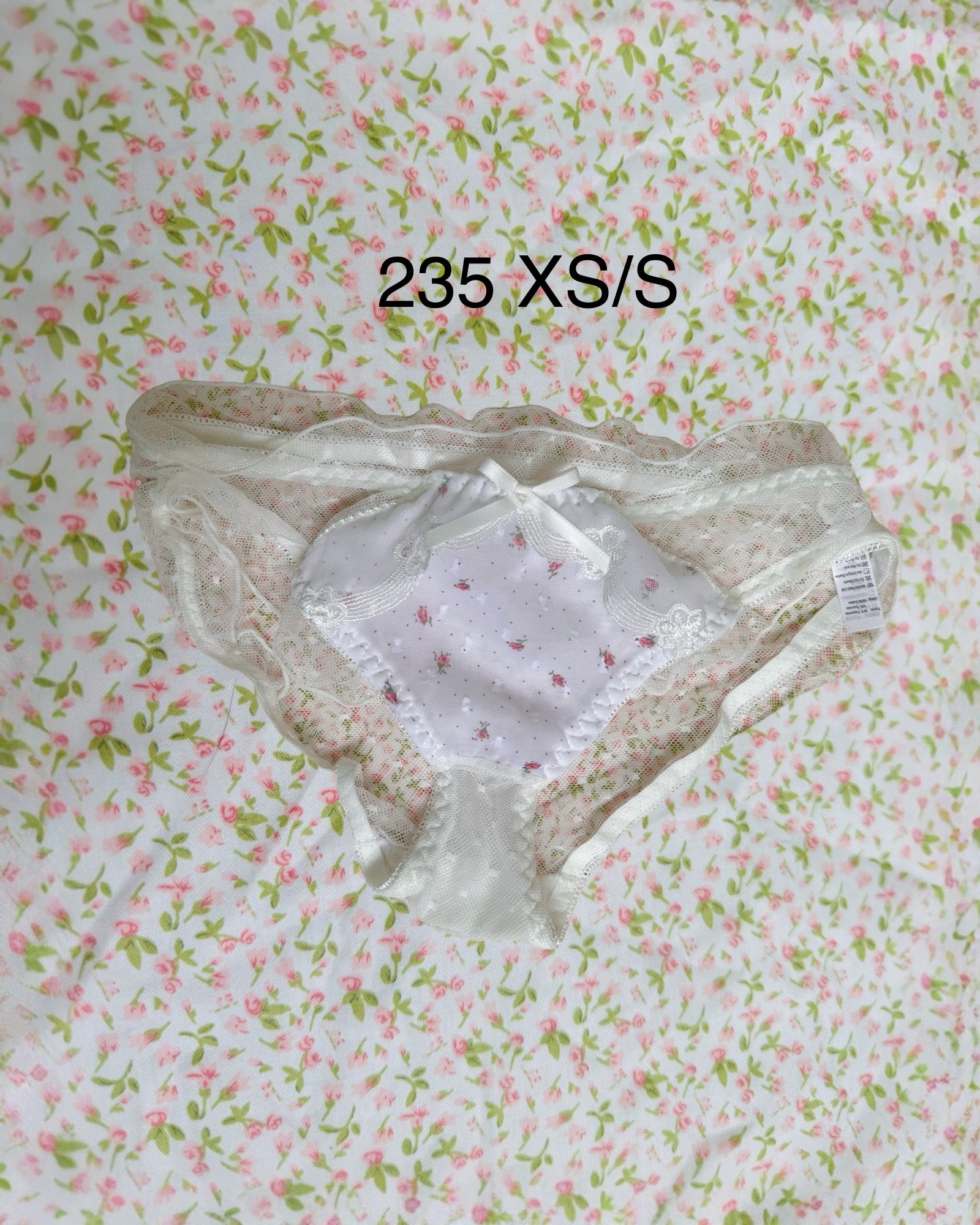 XS Size coquette ruffle lace panties featuring soft mesh and cotton blend with elegant ruffle lace detailing.