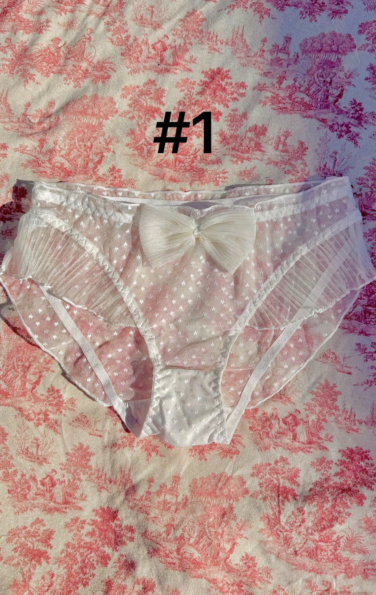 XS Size coquette ruffle lace panties featuring soft mesh and cotton blend with elegant ruffle lace detailing.