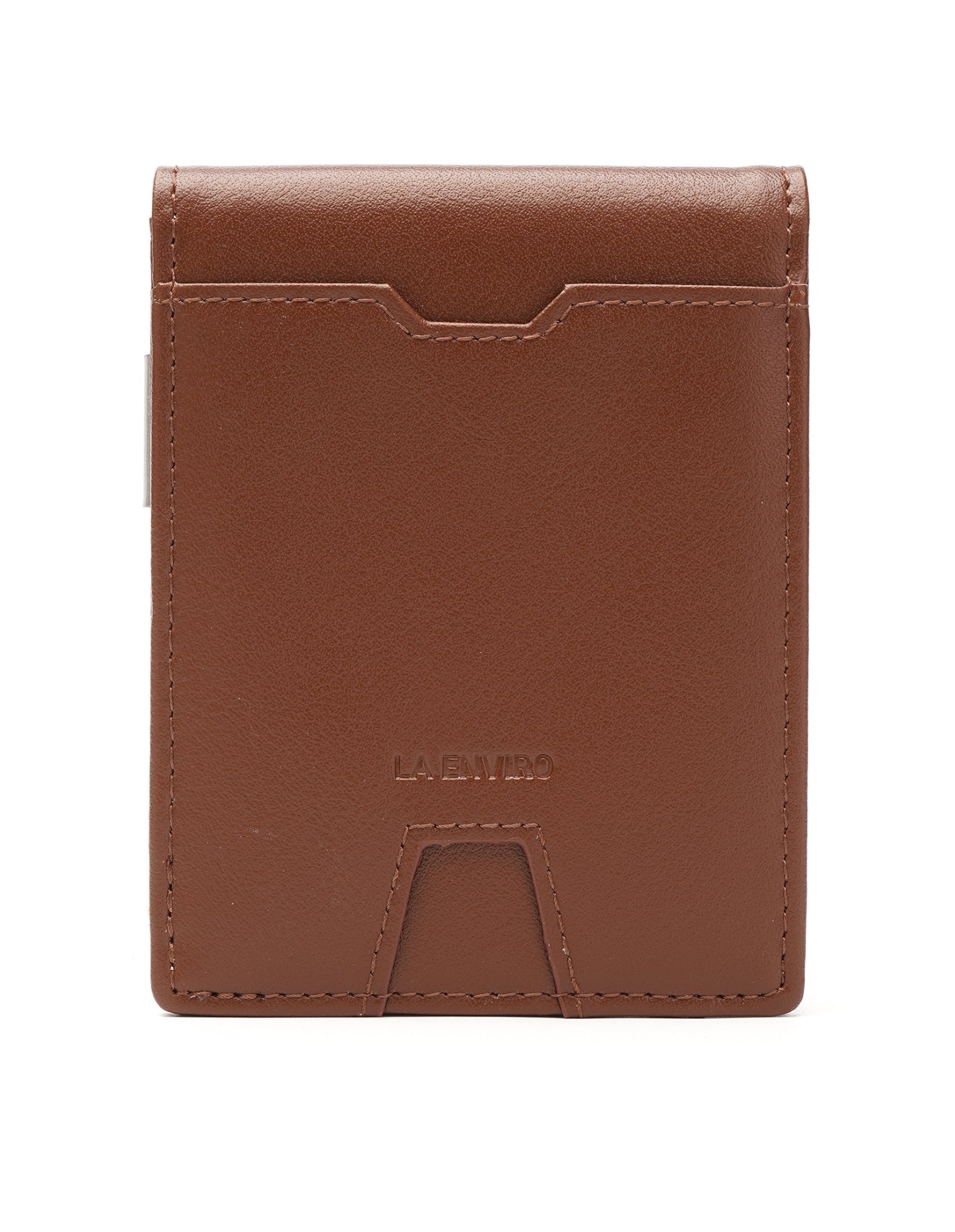 YAMBA Wallet in Brown, a vegan leather bifold wallet with a money clip and coin pocket, showcasing its sleek design and eco-friendly materials.