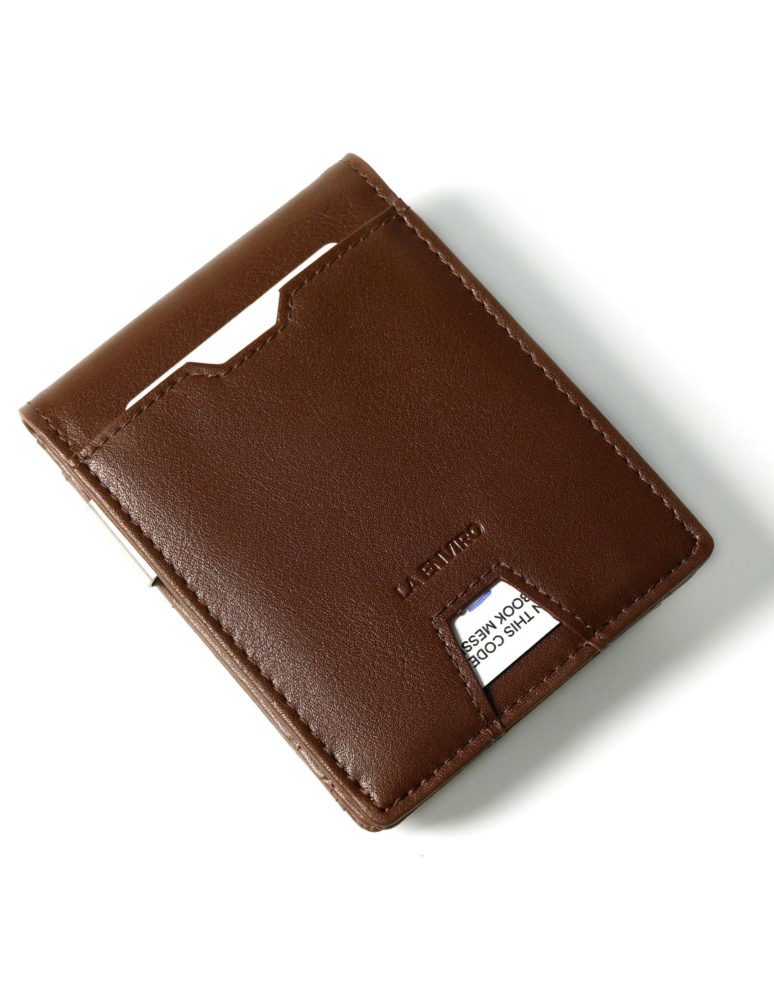 YAMBA Wallet in Brown, a vegan leather bifold wallet with a money clip and coin pocket, showcasing its sleek design and eco-friendly materials.