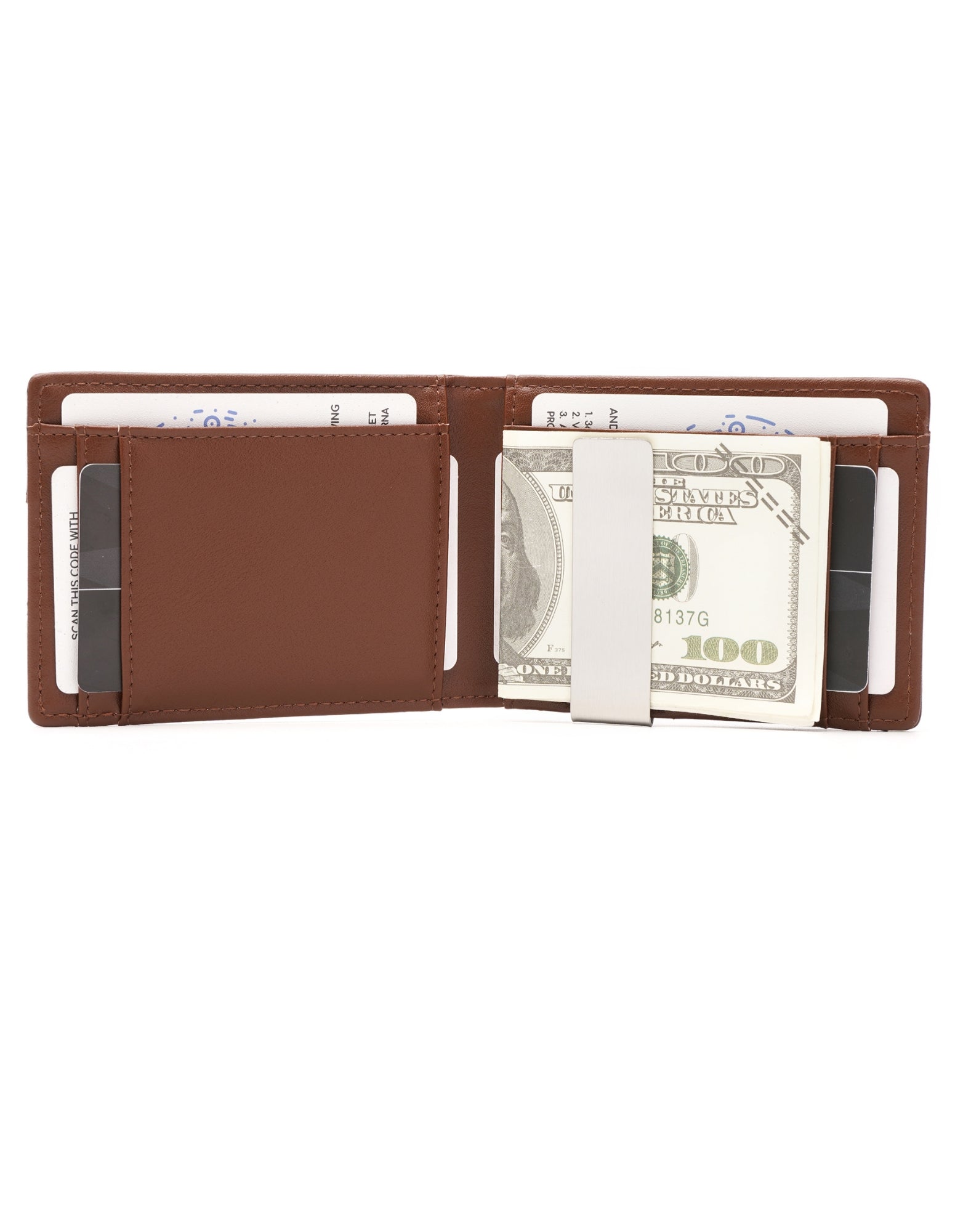 YAMBA Wallet in Brown, a vegan leather bifold wallet with a money clip and coin pocket, showcasing its sleek design and eco-friendly materials.