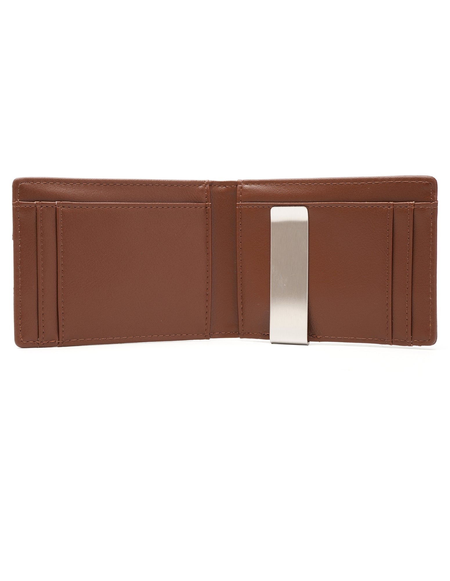 YAMBA Wallet in Brown, a vegan leather bifold wallet with a money clip and coin pocket, showcasing its sleek design and eco-friendly materials.