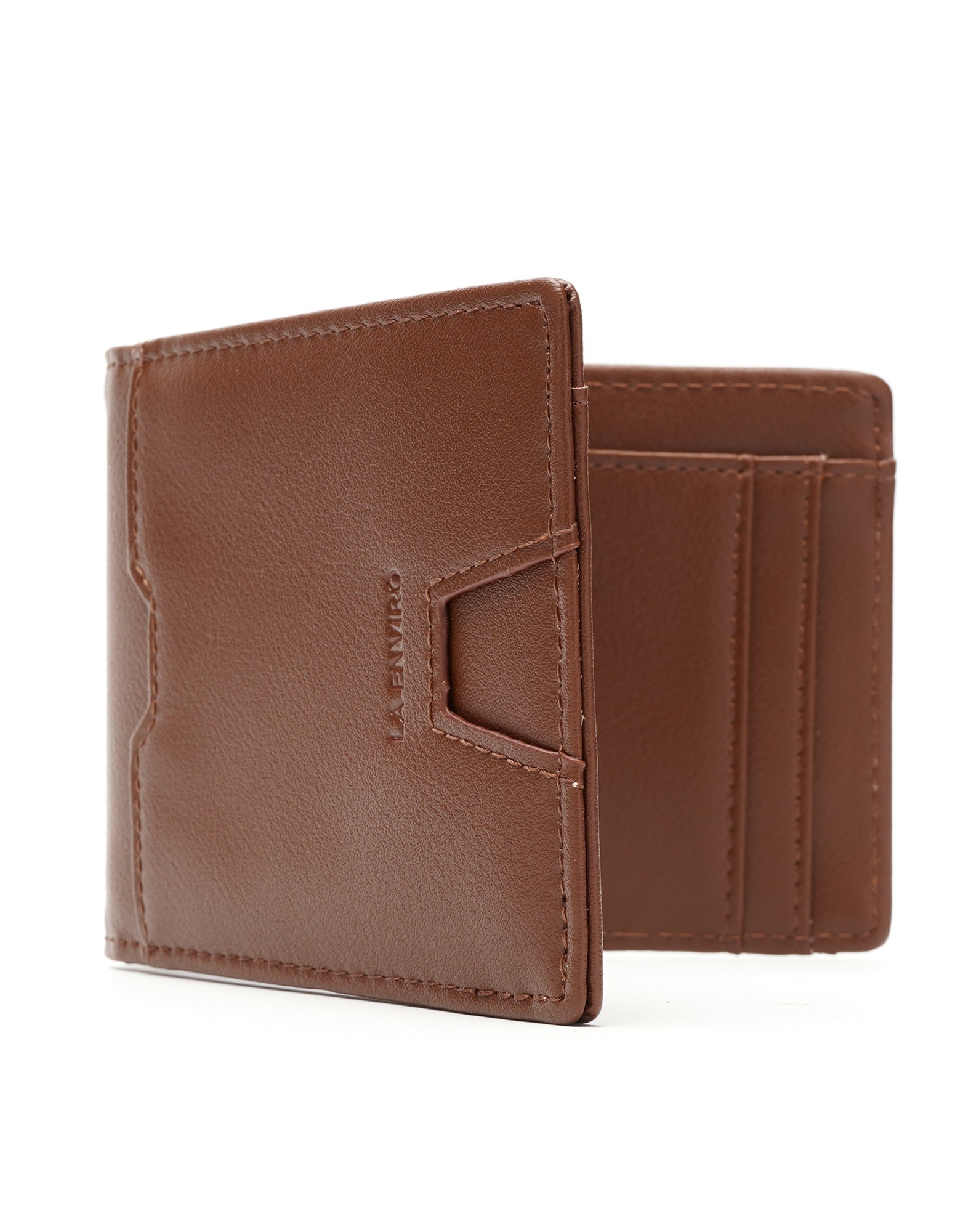 YAMBA Wallet in Brown, a vegan leather bifold wallet with a money clip and coin pocket, showcasing its sleek design and eco-friendly materials.