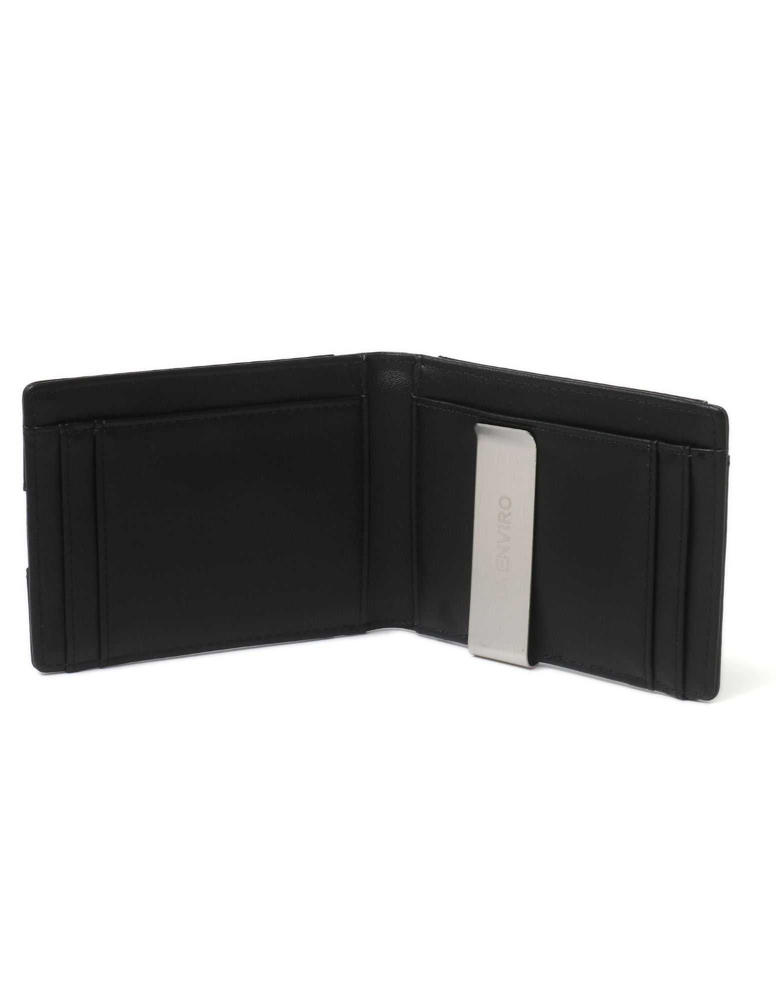 YAMBA Wallet in Carbon Black, a sleek vegan leather bifold wallet featuring a money clip and coin pocket.