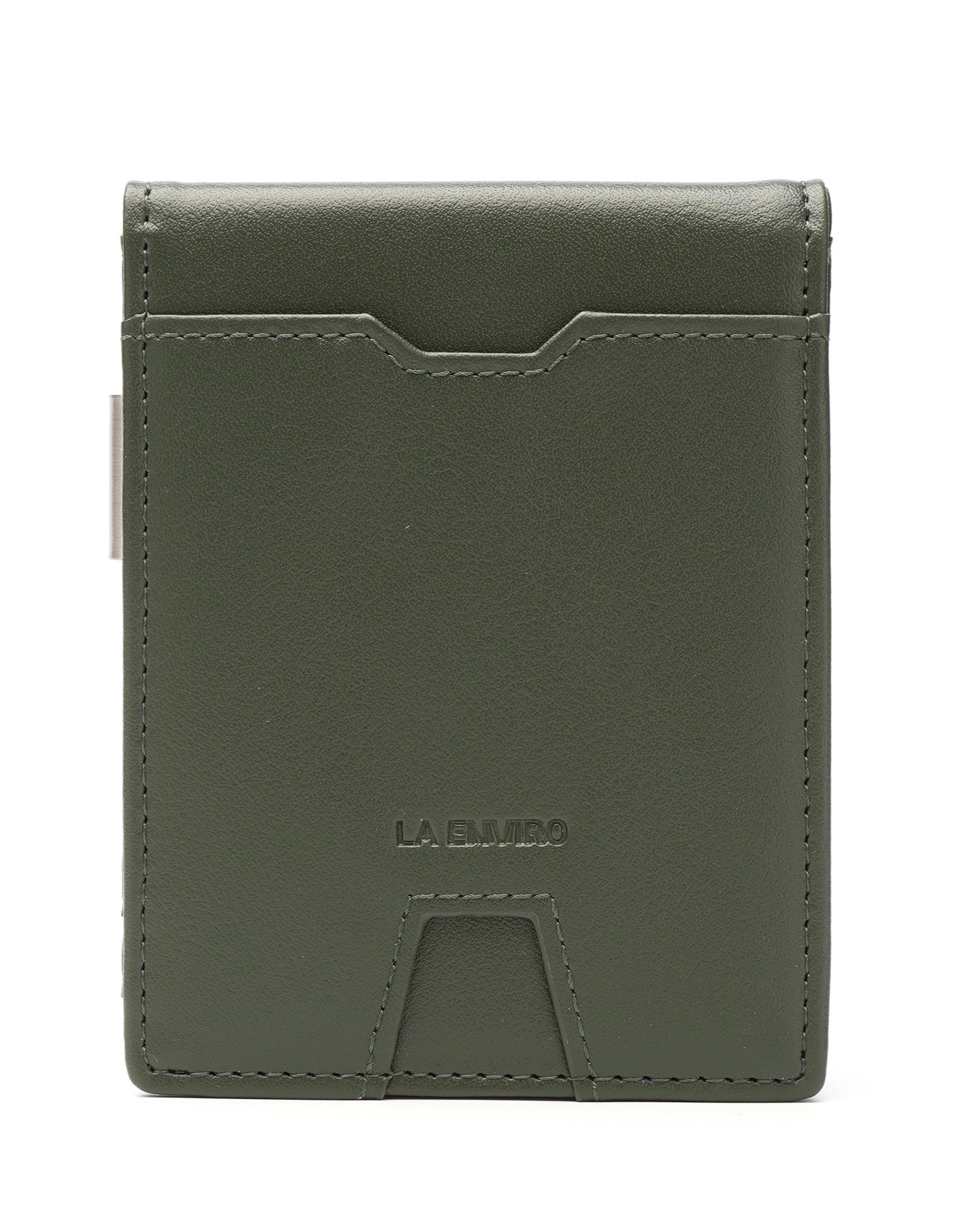 YAMBA Wallet I Green made from high-quality vegan leather, featuring a slim bifold design with a money clip and coin pocket.