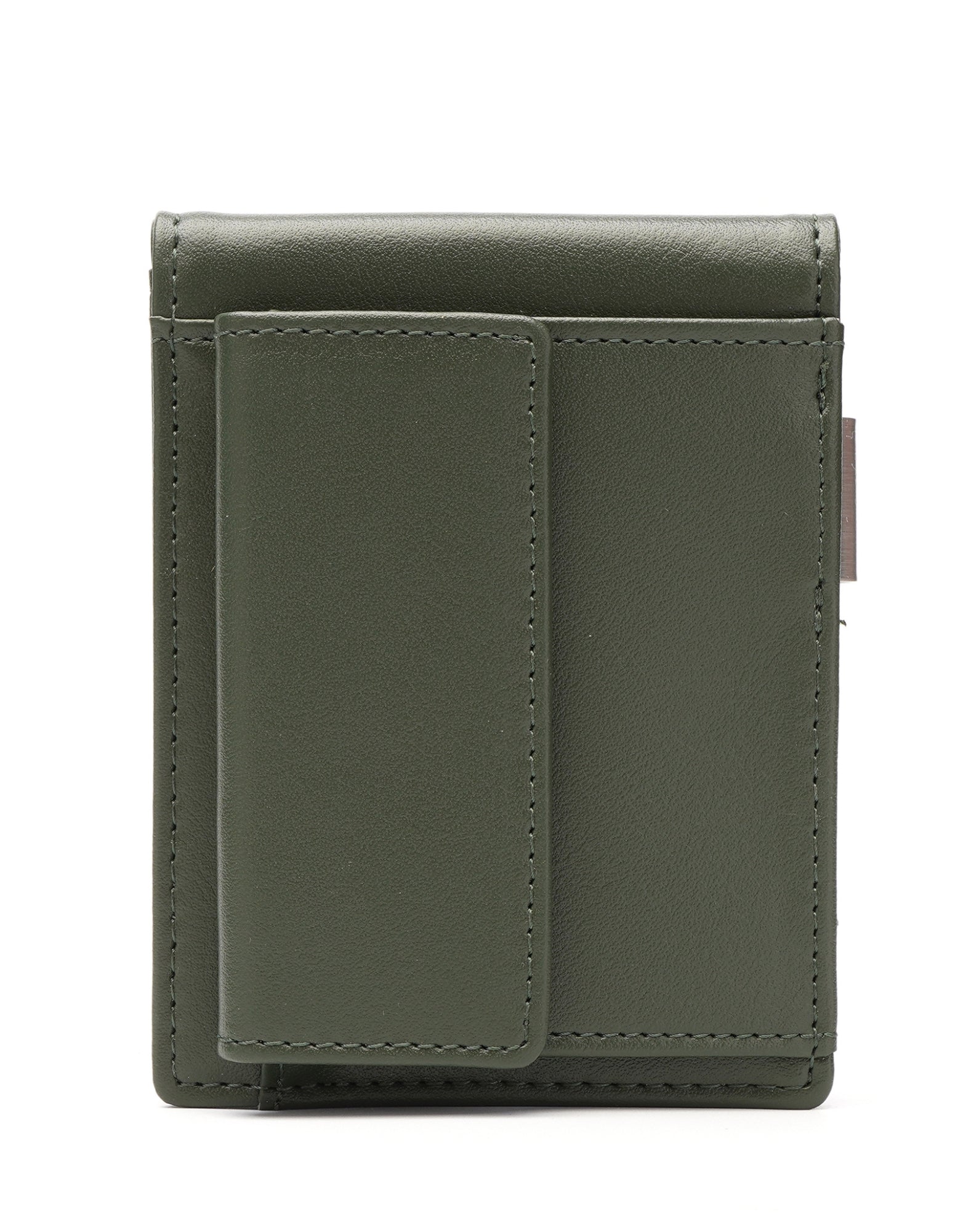 YAMBA Wallet I Green made from high-quality vegan leather, featuring a slim bifold design with a money clip and coin pocket.