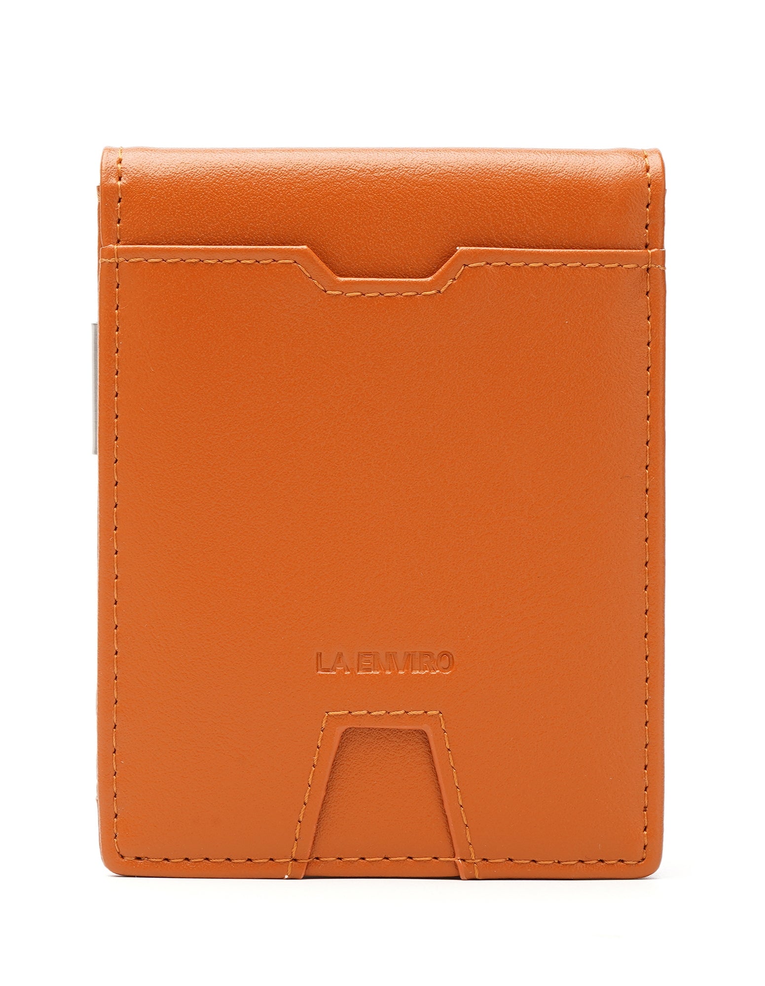 YAMBA Wallet I Tan made from high-quality vegan leather, featuring a slim bifold design with card slots, money clip, and coin pocket.