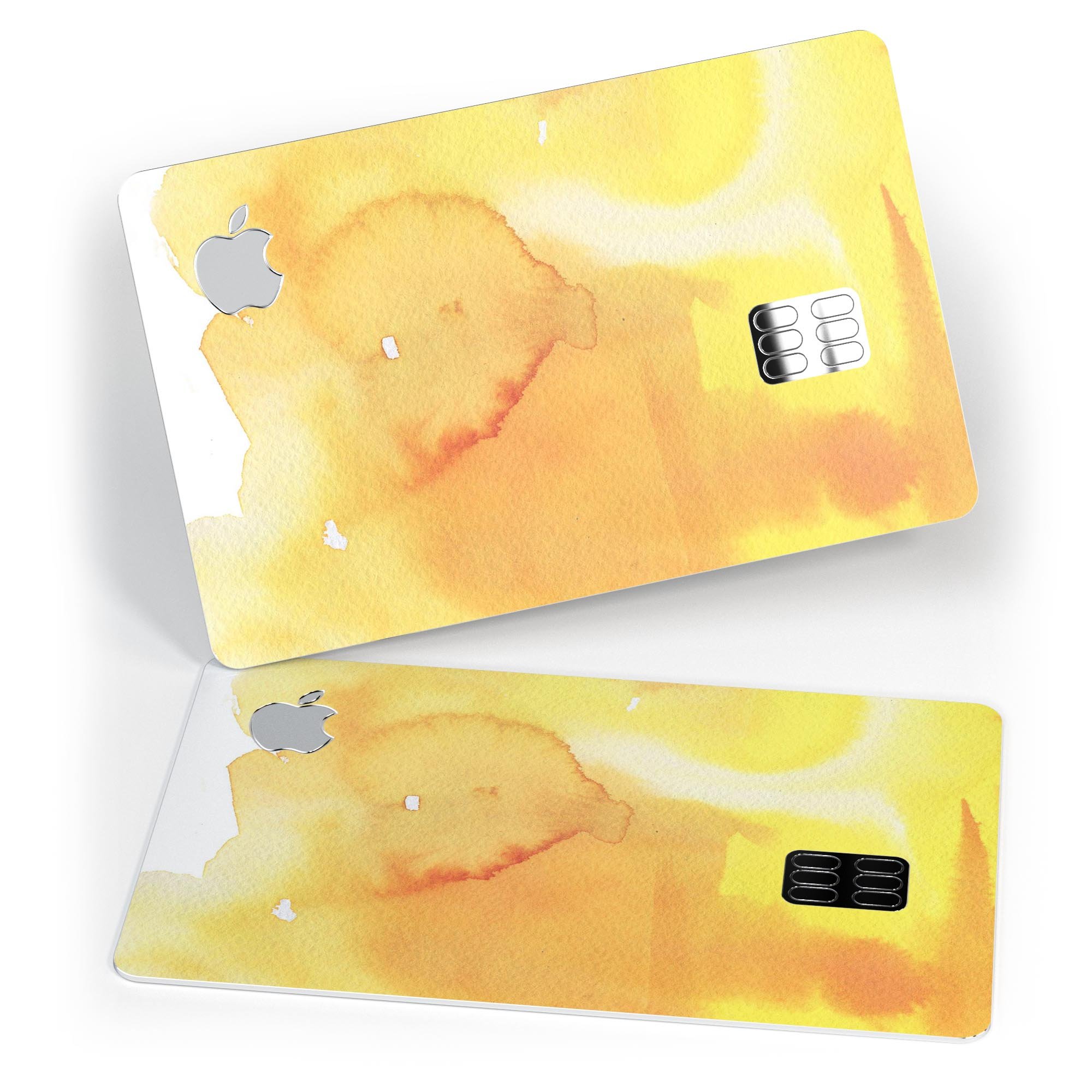 Yellow 53 Absorbed Watercolor Texture decal on an Apple Card, showcasing vibrant colors and a protective design.