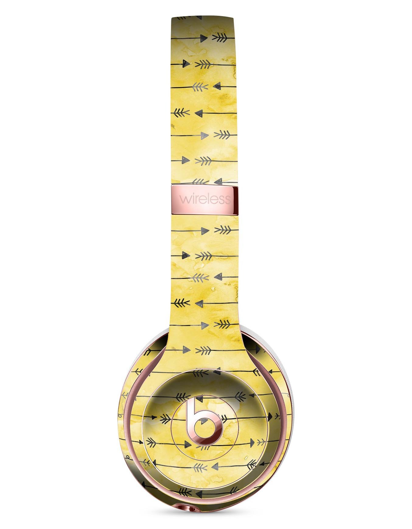 Yellow and Black Tribal Arrow Pattern Skin Kit for Beats by Dre Solo 3 Wireless Headphones, showcasing vibrant tribal design.