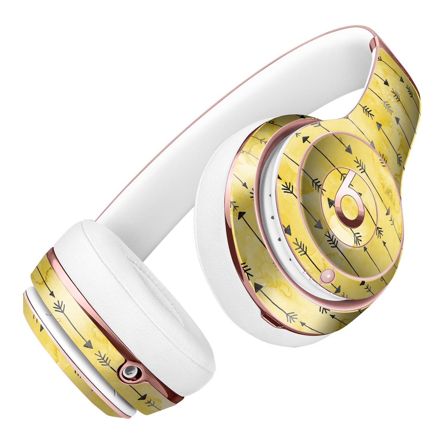 Yellow and Black Tribal Arrow Pattern Skin Kit for Beats by Dre Solo 3 Wireless Headphones, showcasing vibrant tribal design.