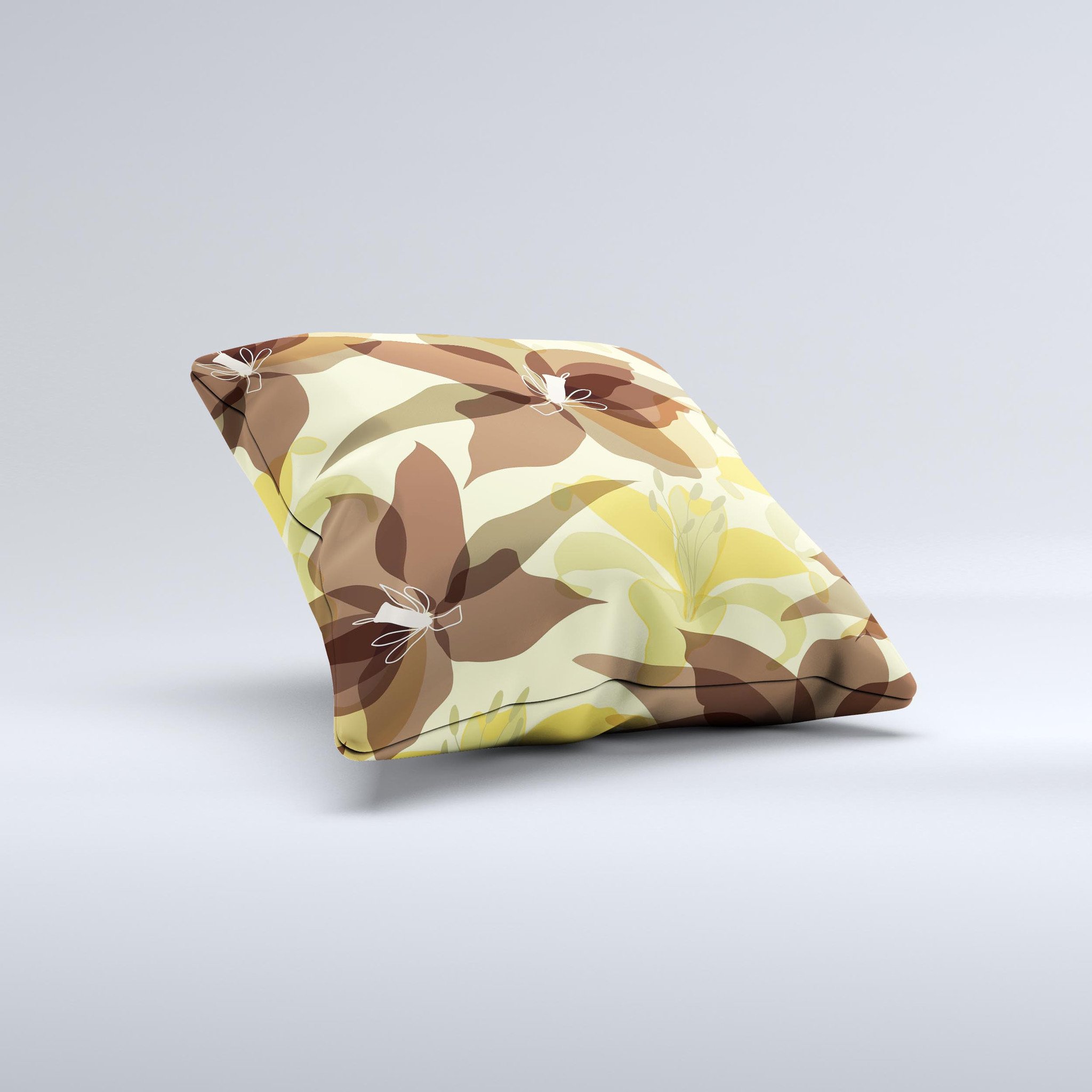 Yellow and brown pastel flowers decorative throw pillow, handcrafted with high thread count fabric and unique design.