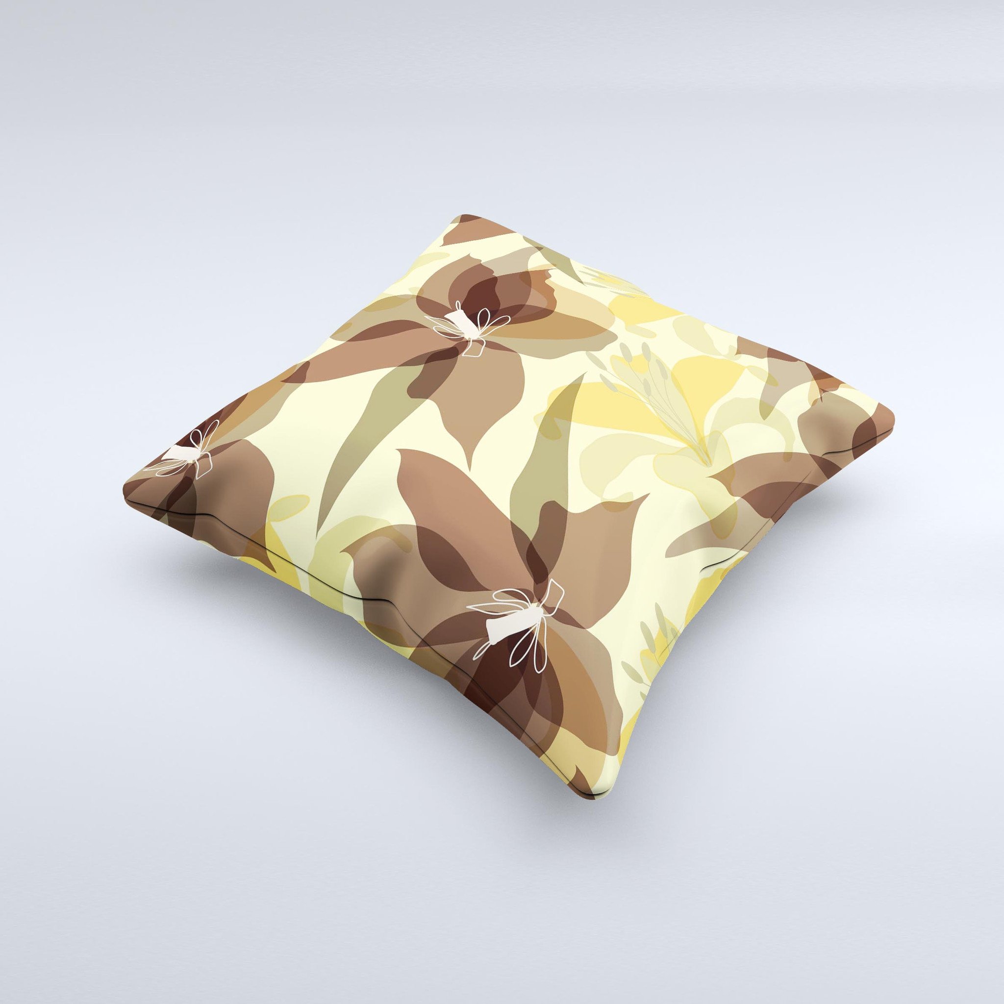 Yellow and brown pastel flowers decorative throw pillow, handcrafted with high thread count fabric and unique design.