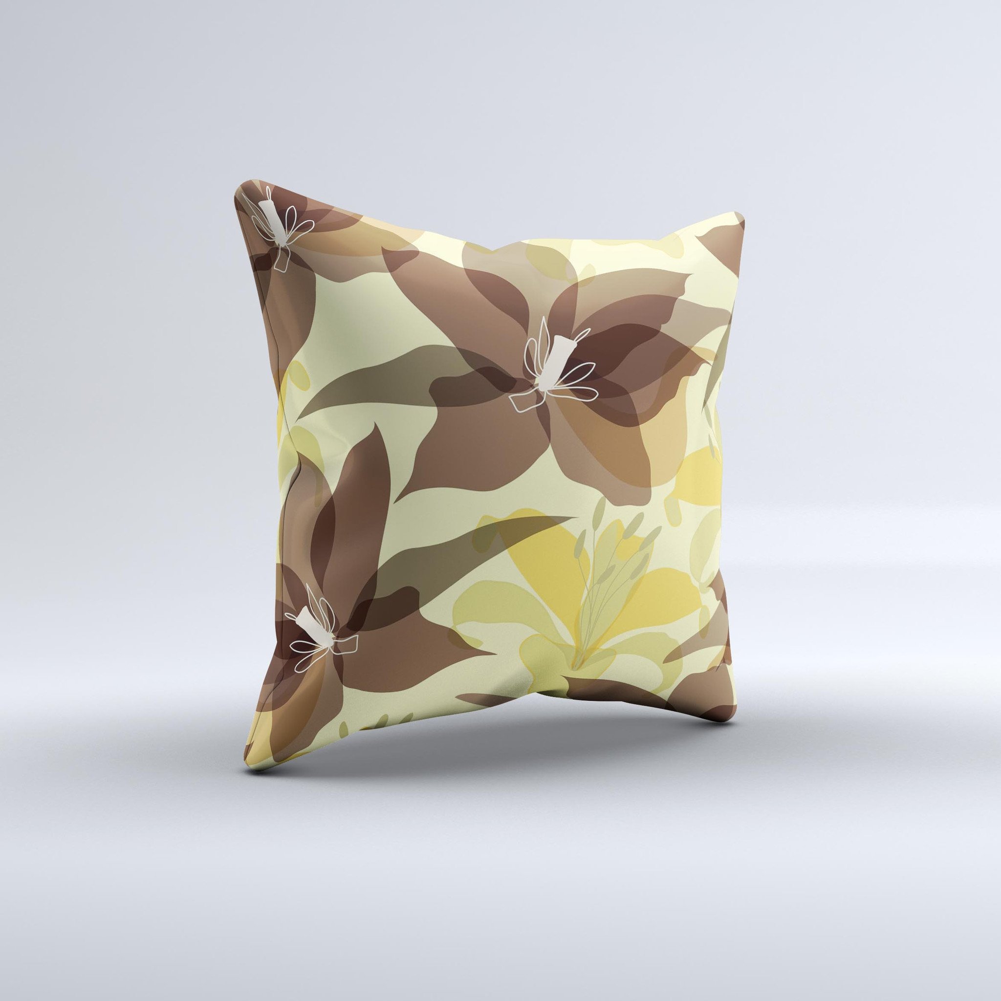 Yellow and brown pastel flowers decorative throw pillow, handcrafted with high thread count fabric and unique design.