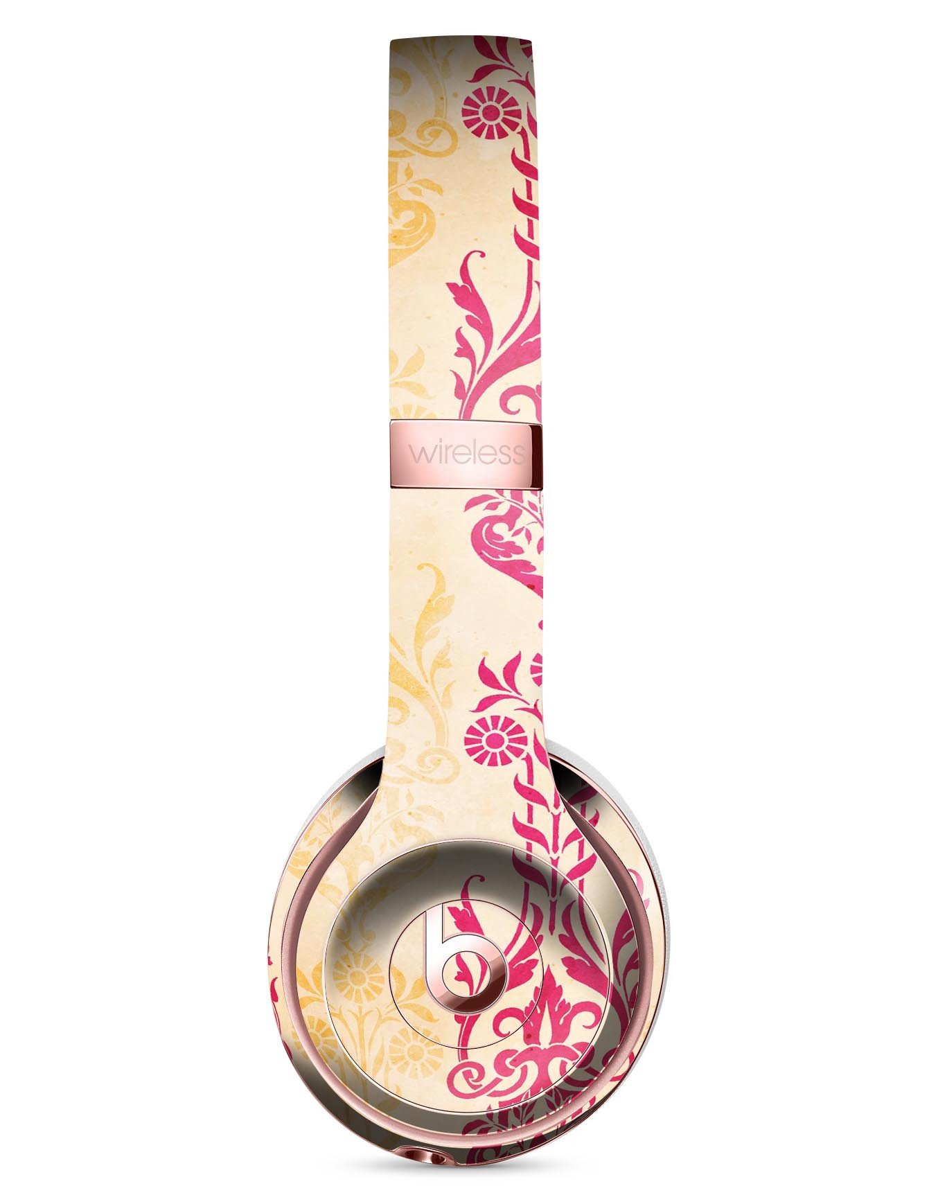 Yellow and Pink Floral Rococo Pattern Skin Kit for Beats by Dre Solo 3 Wireless Headphones, showcasing vibrant floral design.