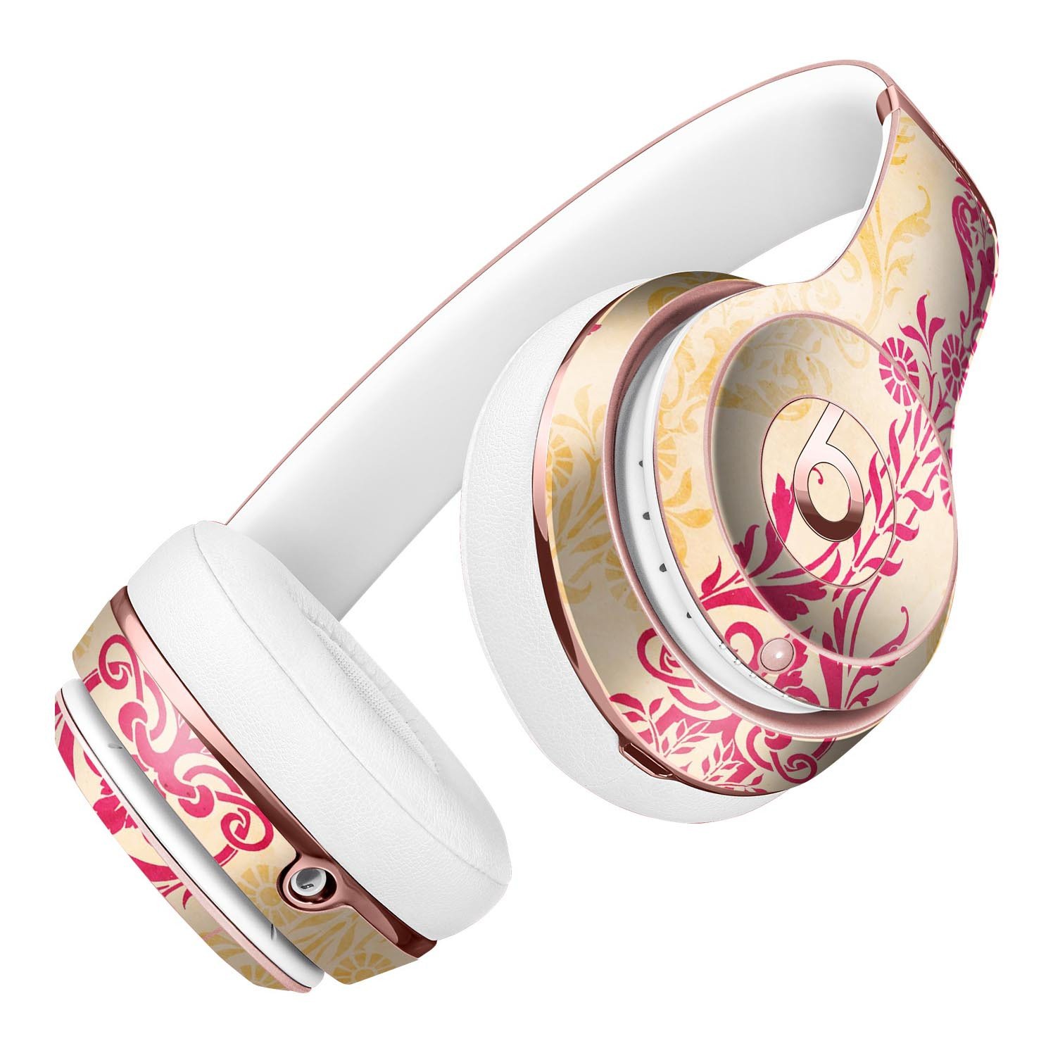 Yellow and Pink Floral Rococo Pattern Skin Kit for Beats by Dre Solo 3 Wireless Headphones, showcasing vibrant floral design.