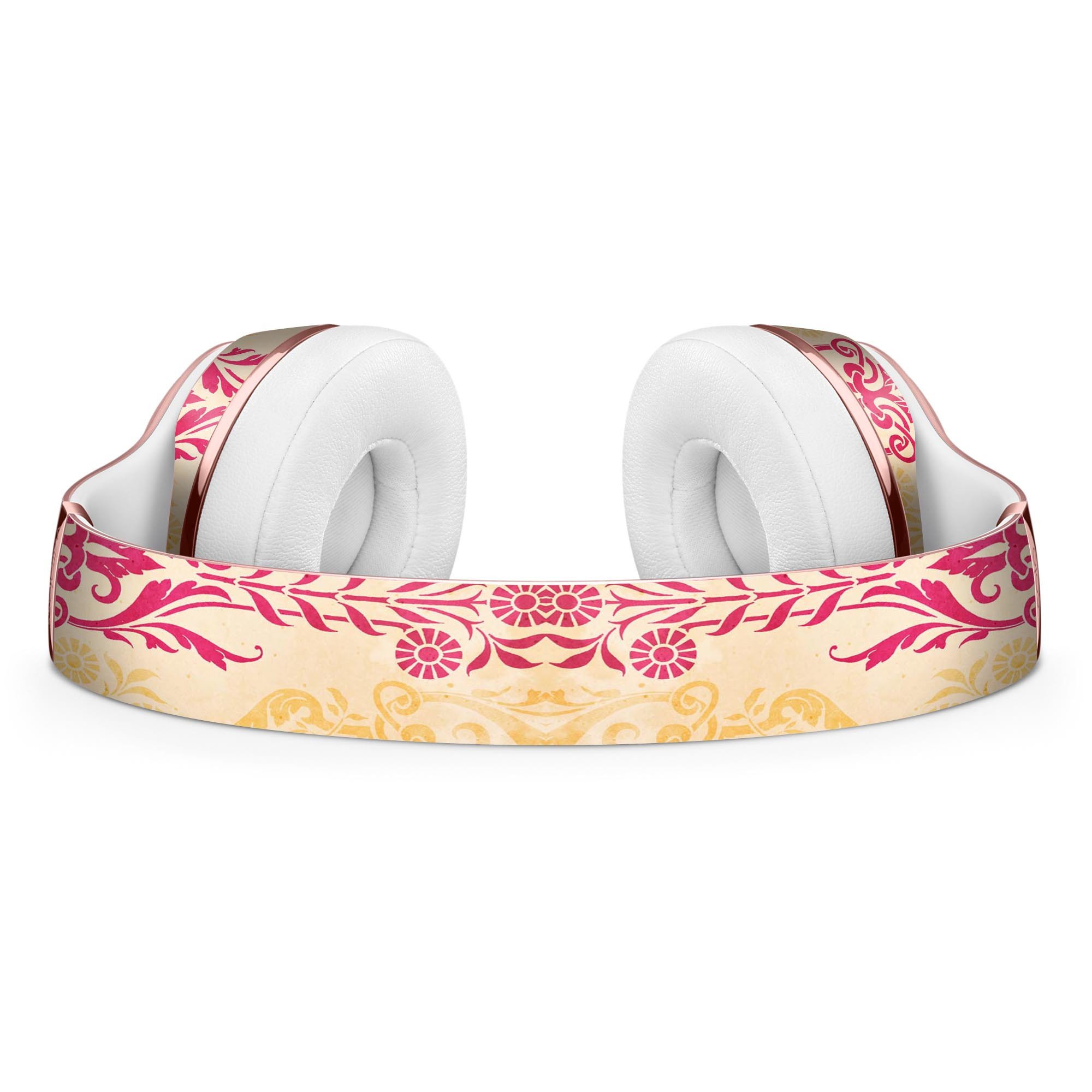 Yellow and Pink Floral Rococo Pattern Skin Kit for Beats by Dre Solo 3 Wireless Headphones, showcasing vibrant floral design.