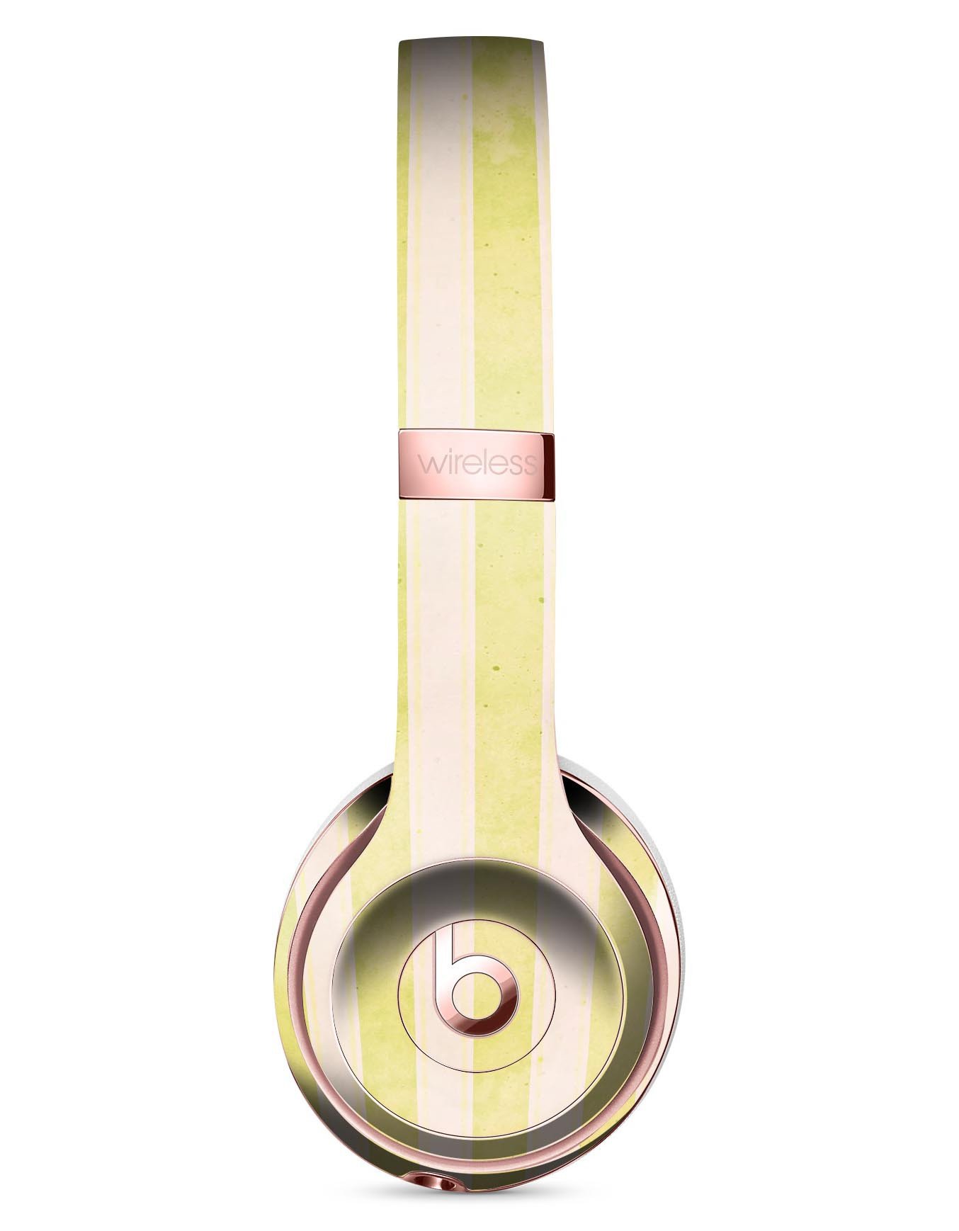 Yellow and white vertical stripes skin kit for Beats by Dre Solo 3 Wireless Headphones, showcasing vibrant design and premium vinyl material.