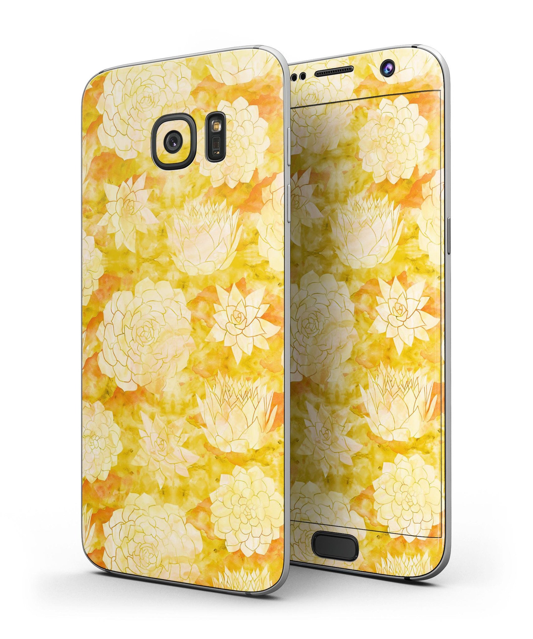 Yellow Floral Succulents skin kit for Samsung Galaxy S7 and S7 Edge, showcasing vibrant floral design on premium vinyl.