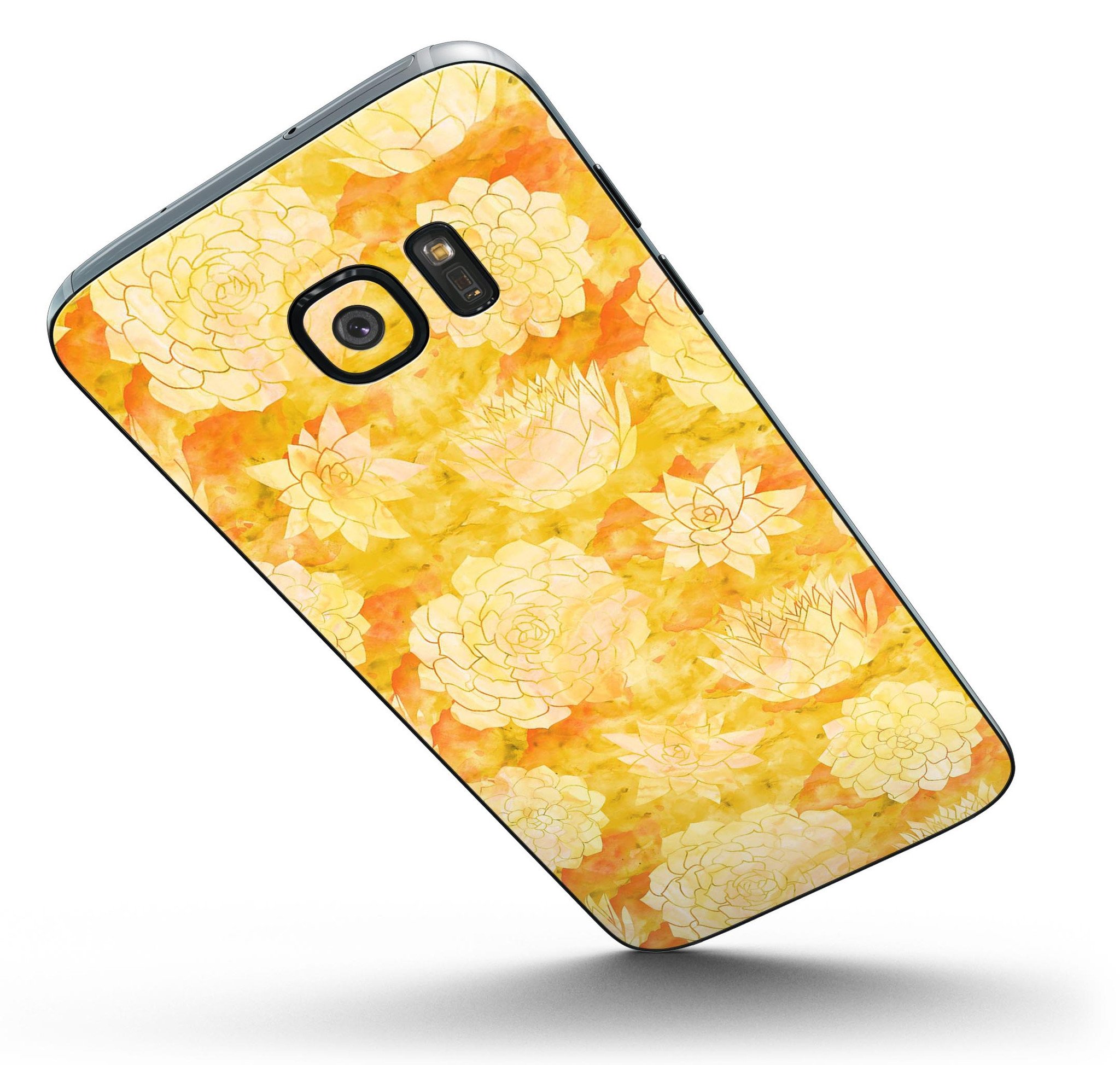 Yellow Floral Succulents skin kit for Samsung Galaxy S7 and S7 Edge, showcasing vibrant floral design on premium vinyl.