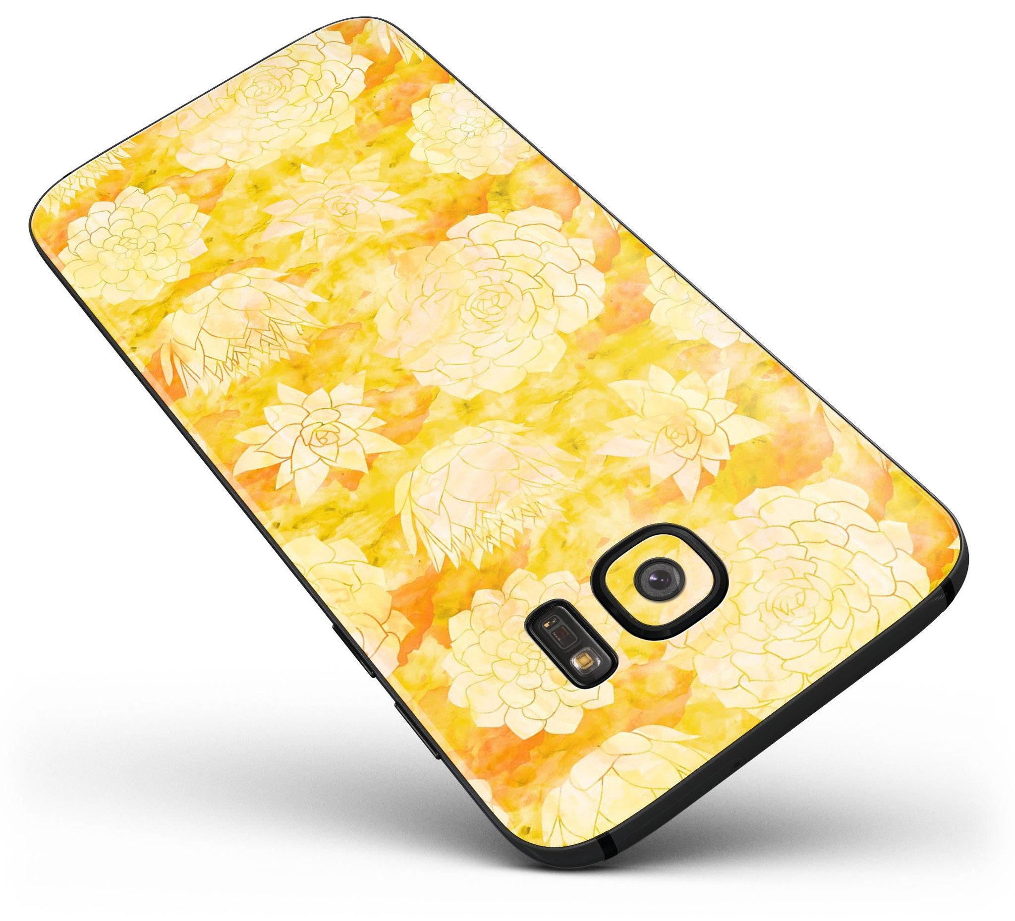 Yellow Floral Succulents skin kit for Samsung Galaxy S7 and S7 Edge, showcasing vibrant floral design on premium vinyl.