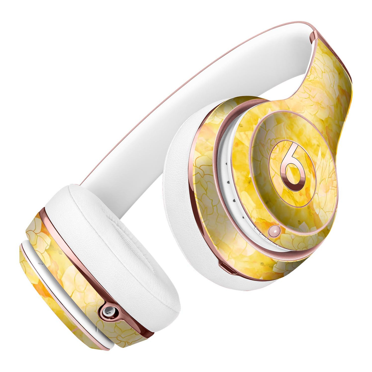 Yellow Floral Succulents Skin Kit for Beats by Dre Solo 3 Wireless Headphones, showcasing vibrant floral design and premium vinyl material.