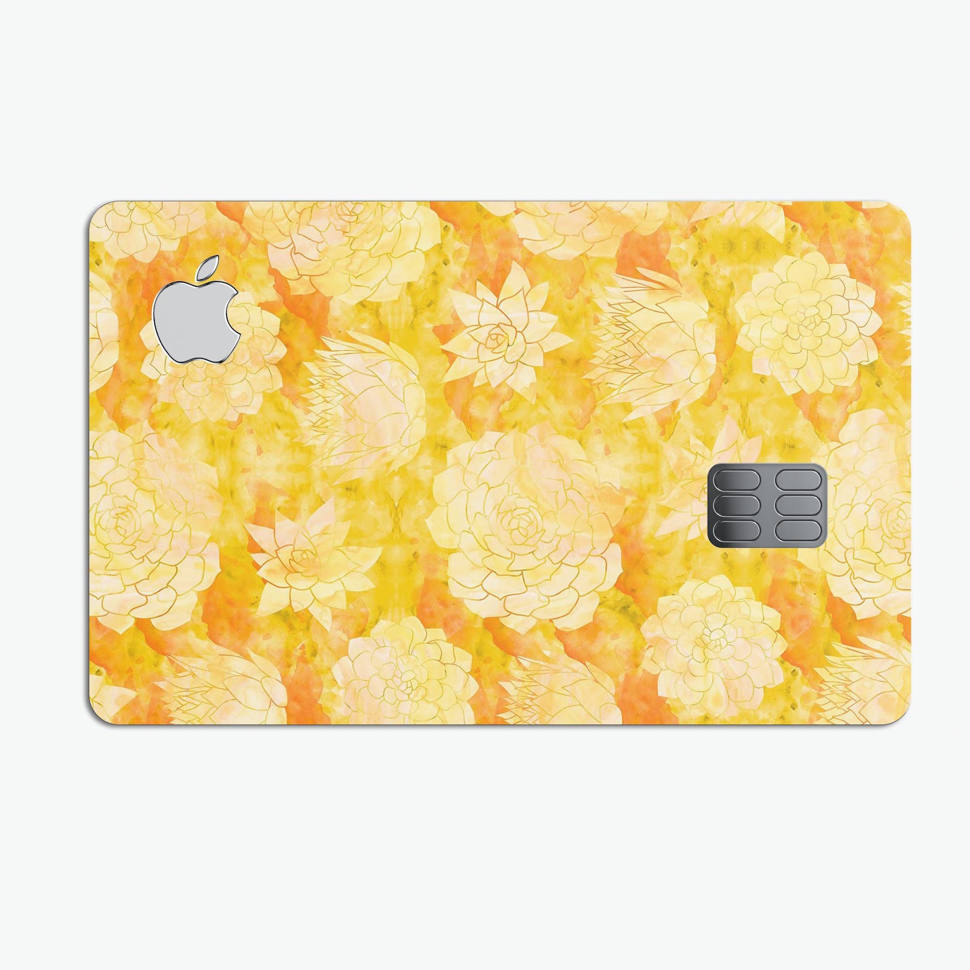 Yellow Floral Succulents decal skin for Apple Card, showcasing vibrant floral design on premium vinyl.