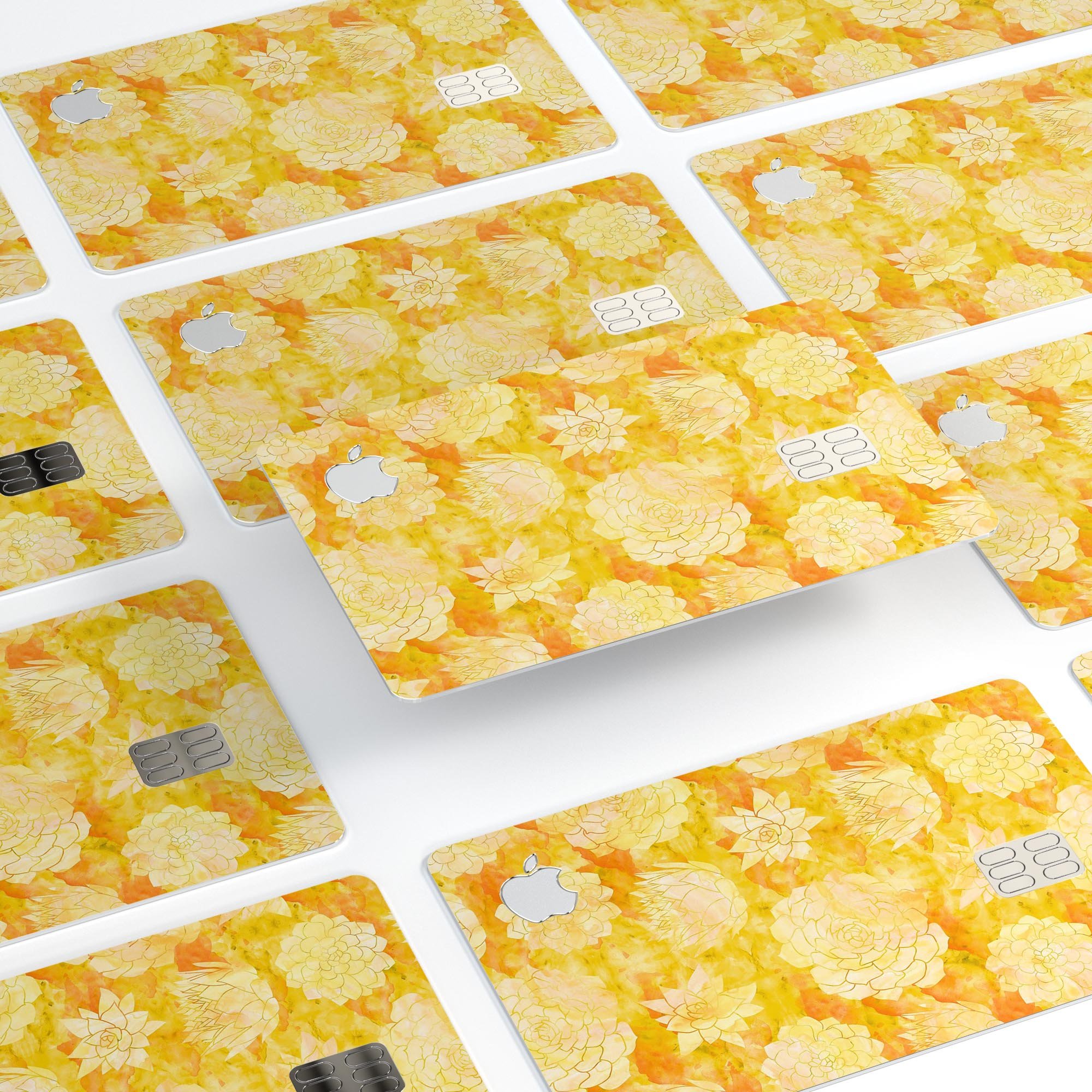 Yellow Floral Succulents decal skin for Apple Card, showcasing vibrant floral design on premium vinyl.