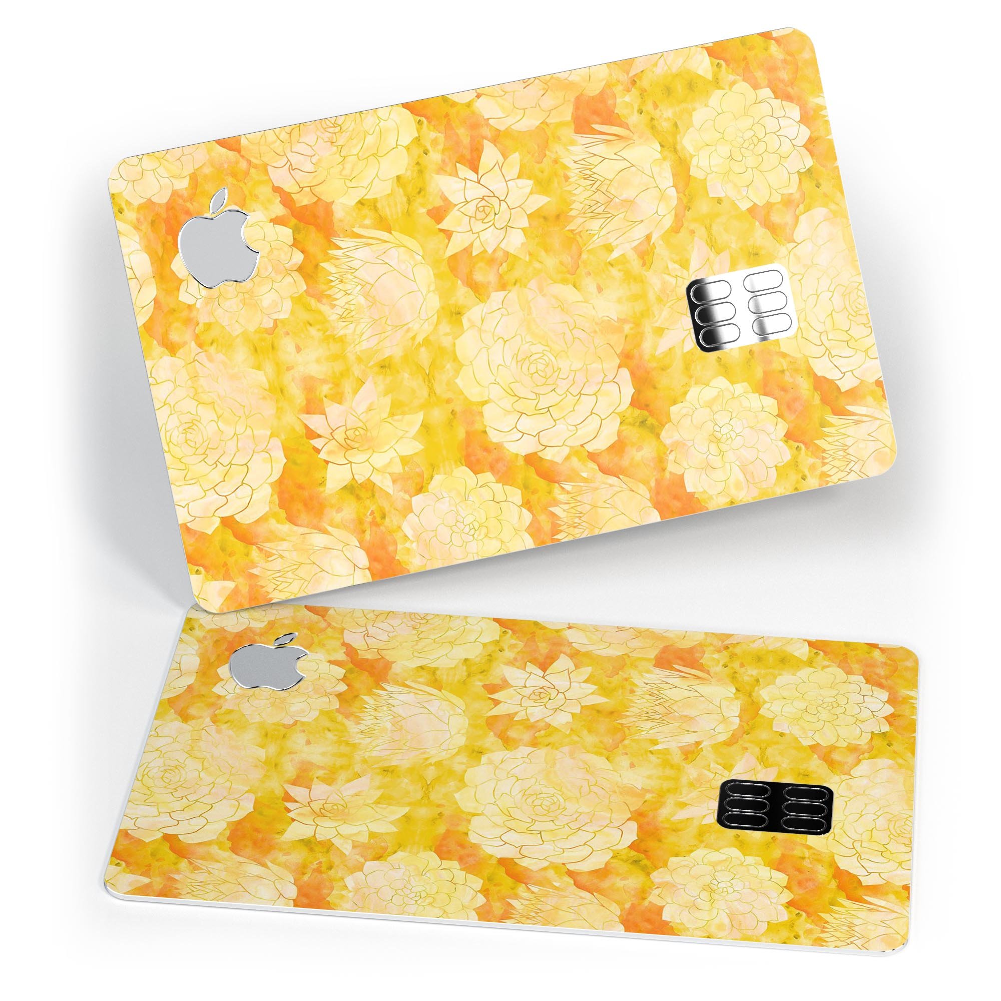 Yellow Floral Succulents decal skin for Apple Card, showcasing vibrant floral design on premium vinyl.