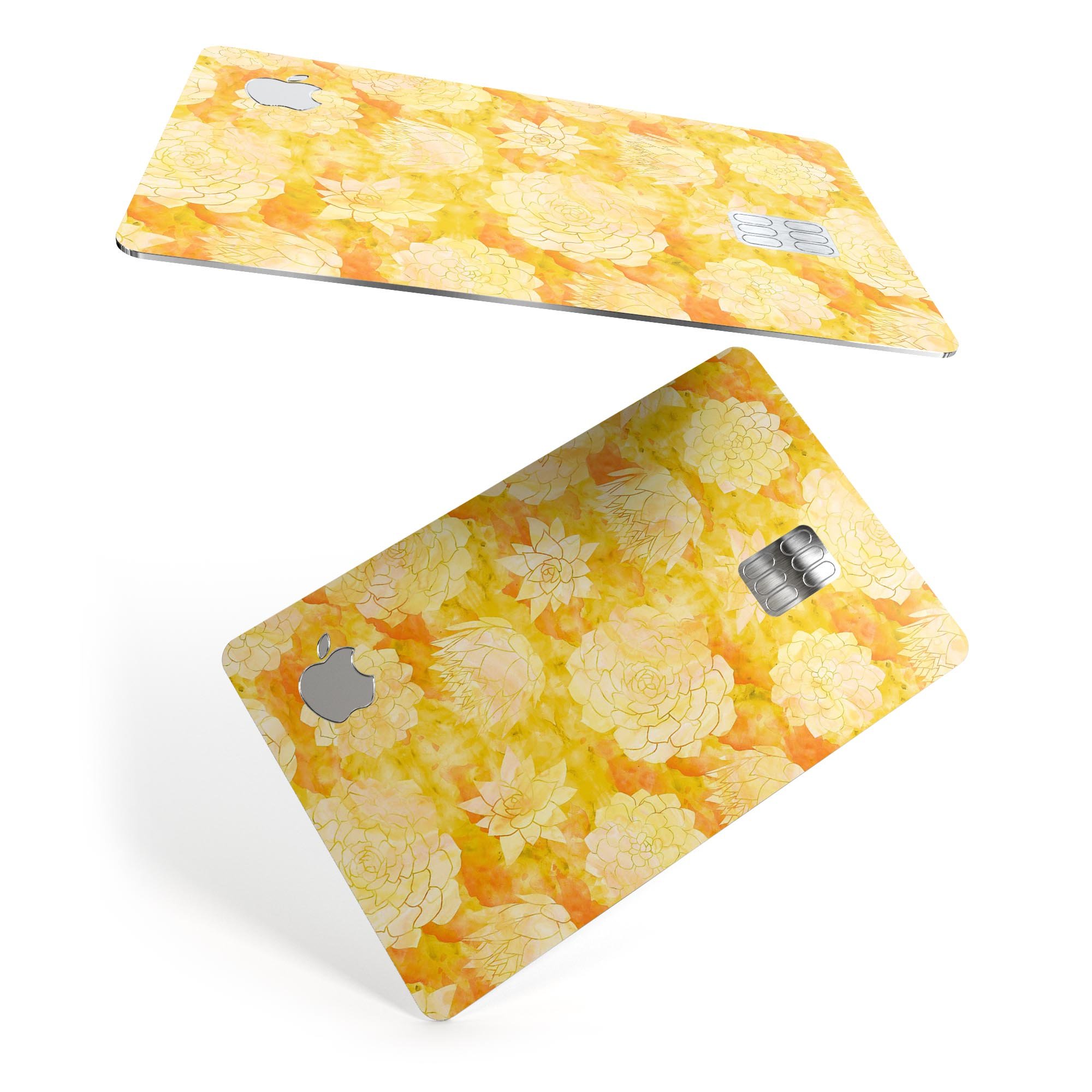 Yellow Floral Succulents decal skin for Apple Card, showcasing vibrant floral design on premium vinyl.