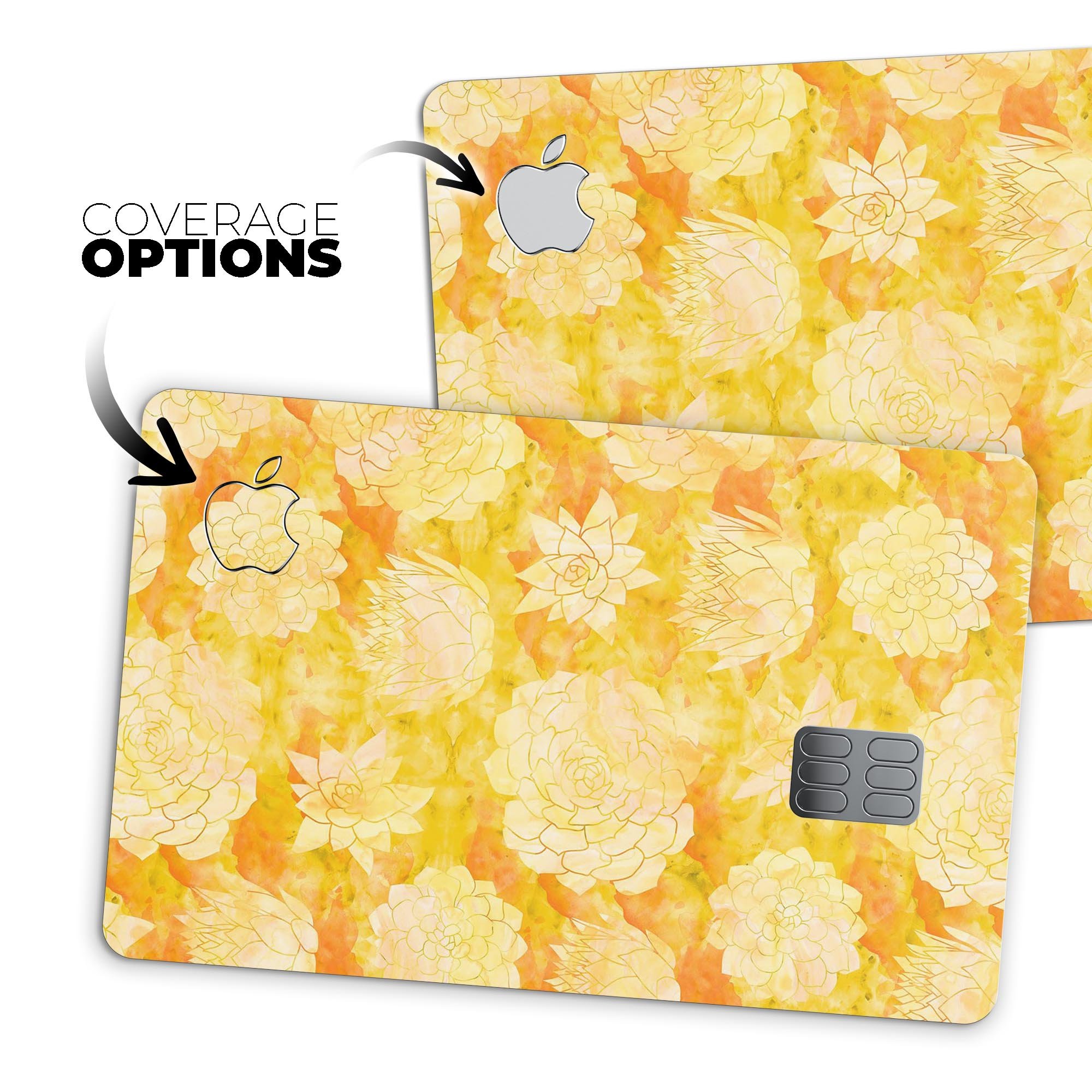 Yellow Floral Succulents decal skin for Apple Card, showcasing vibrant floral design on premium vinyl.