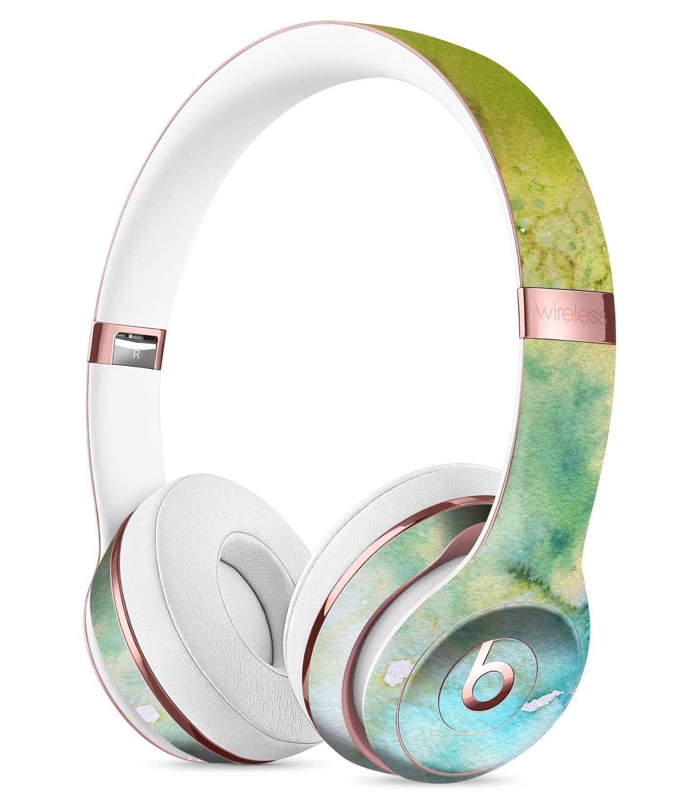 Yellow Green 197 Absorbed Watercolor Texture Skin Kit for Beats by Dre Solo 3 Wireless Headphones, showcasing vibrant colors and design.