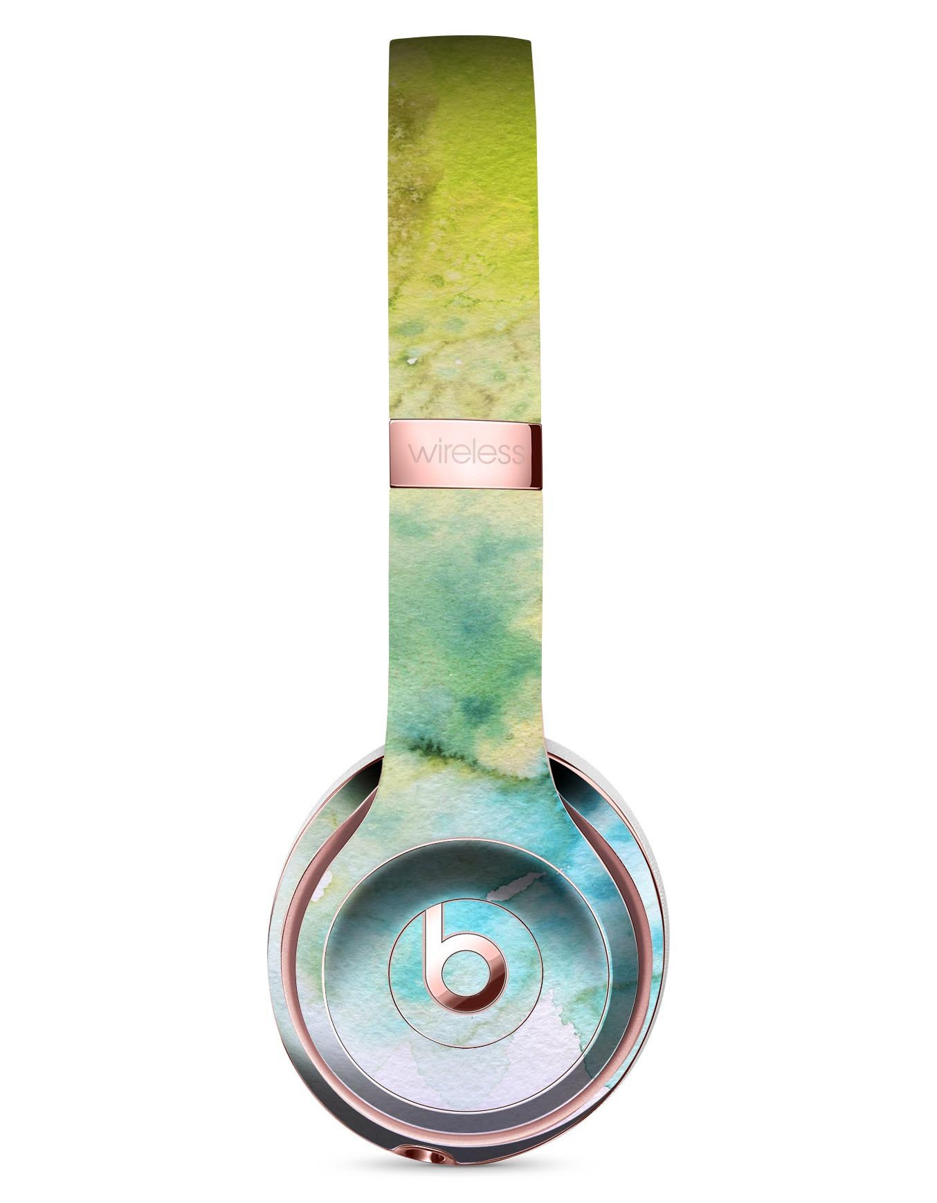 Yellow Green 197 Absorbed Watercolor Texture Skin Kit for Beats by Dre Solo 3 Wireless Headphones, showcasing vibrant colors and design.