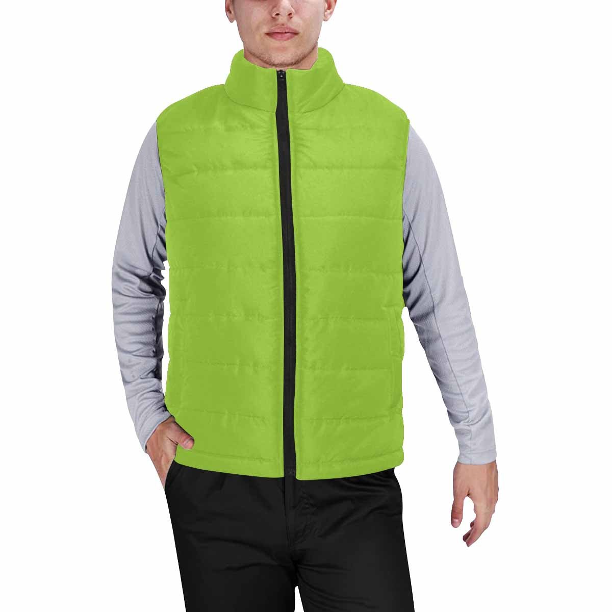 Yellow Green Men's Padded Vest featuring a quilted bomber design and zipper closure, perfect for layering and warmth.