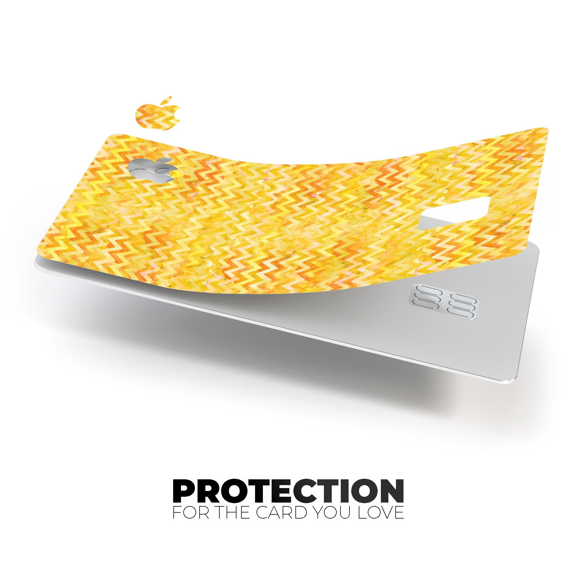 Yellow Multi Watercolor Chevron decal skin for Apple Card, showcasing vibrant colors and protective features.