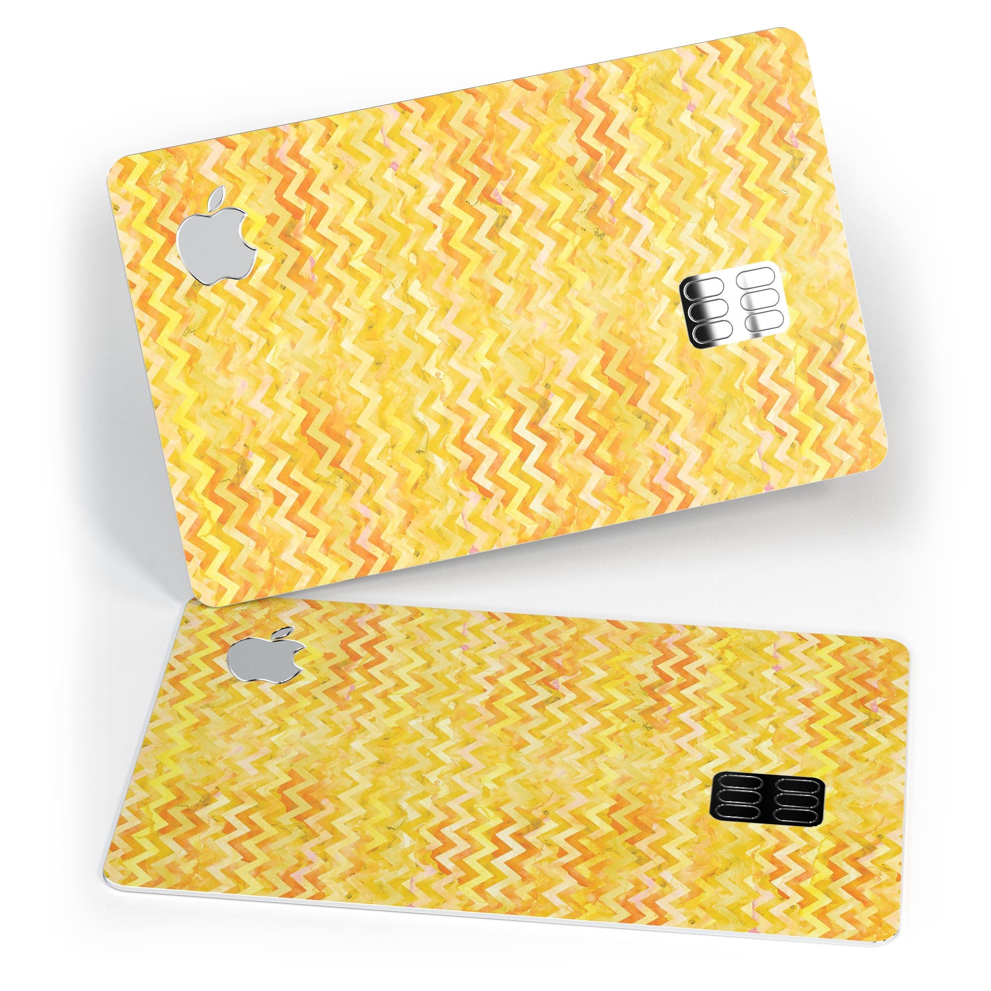 Yellow Multi Watercolor Chevron decal skin for Apple Card, showcasing vibrant colors and protective features.