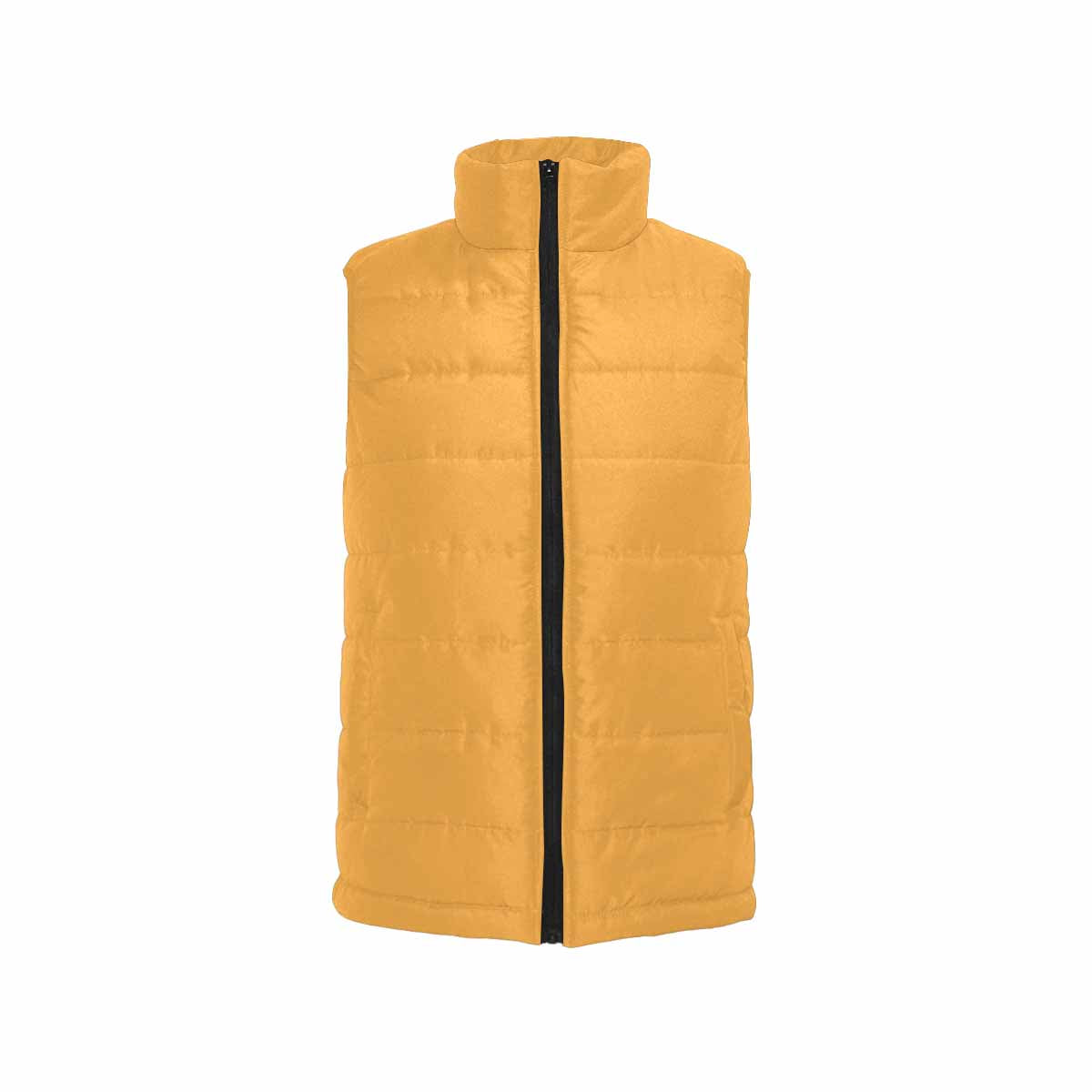 Yellow orange men's padded vest featuring a quilted bomber design and zipper closure, perfect for stylish warmth.