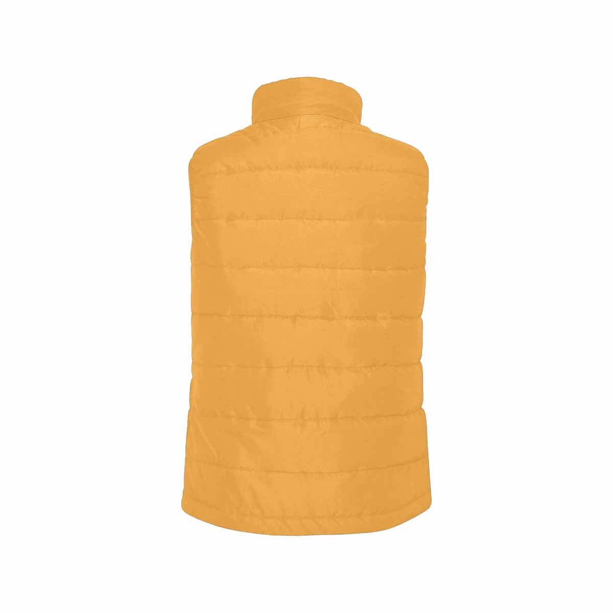 Yellow orange men's padded vest featuring a quilted bomber design and zipper closure, perfect for stylish warmth.