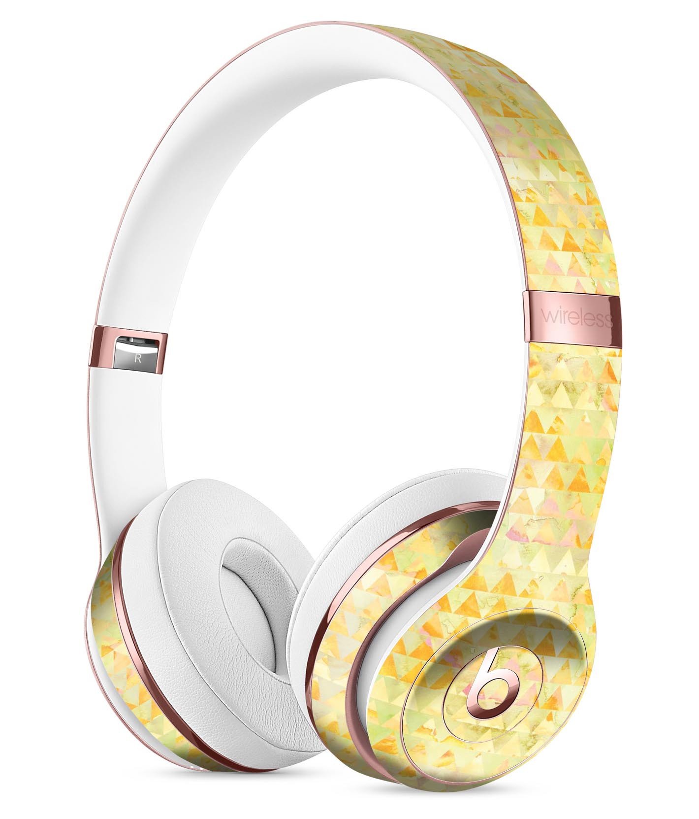 Yellow Textured Triangle Pattern Skin Kit for Beats by Dre Solo 3 Wireless Headphones, showcasing vibrant design and premium vinyl material.