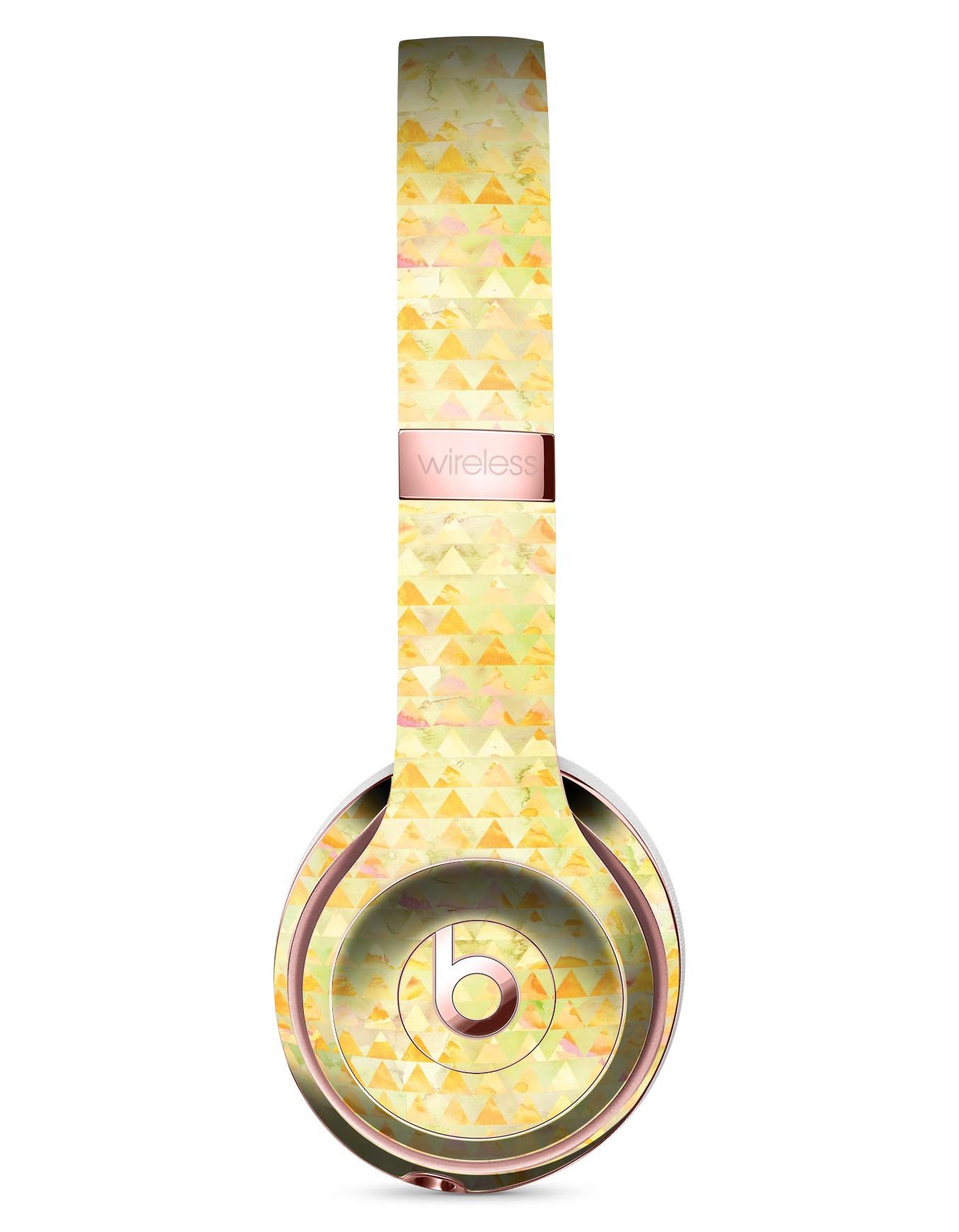 Yellow Textured Triangle Pattern Skin Kit for Beats by Dre Solo 3 Wireless Headphones, showcasing vibrant design and premium vinyl material.