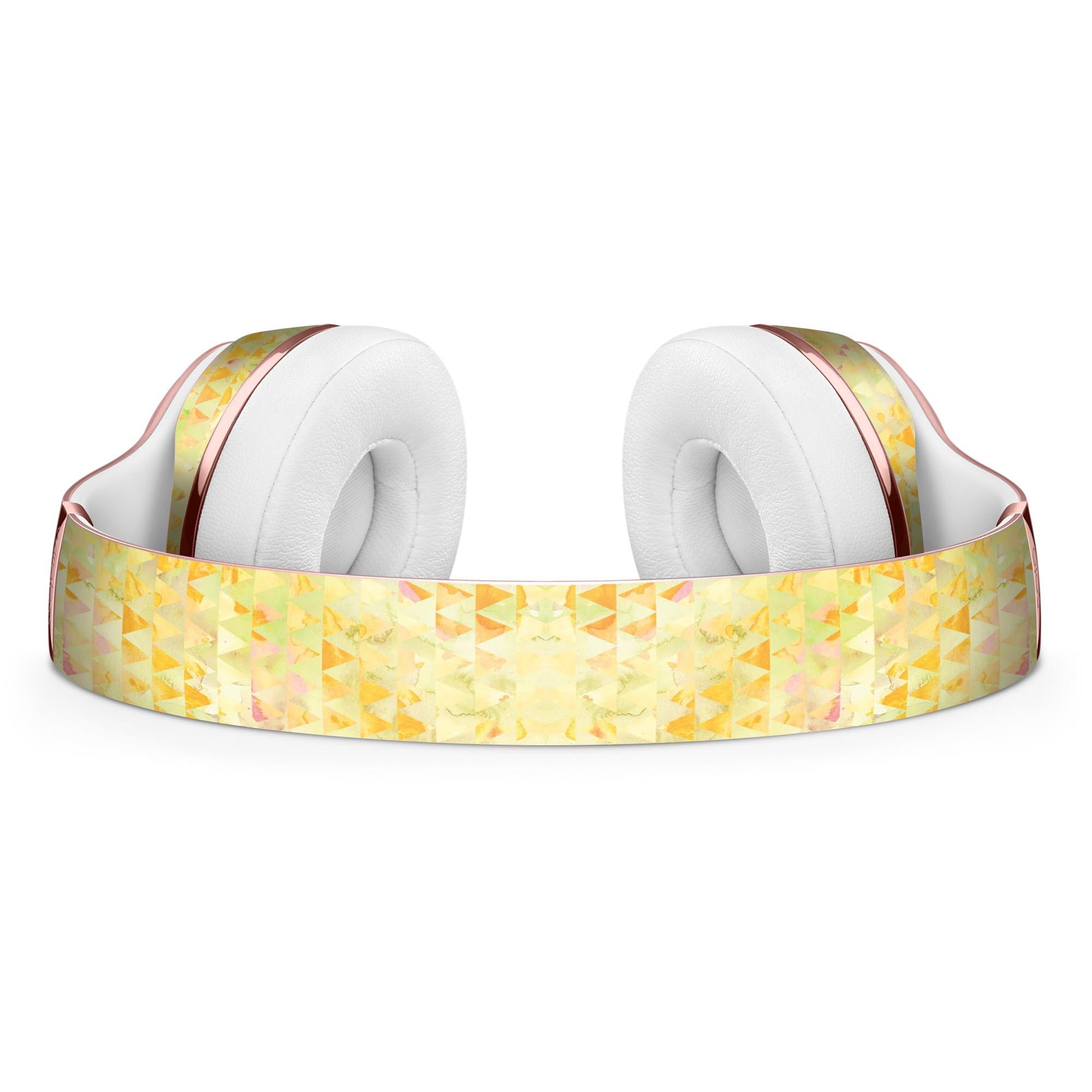 Yellow Textured Triangle Pattern Skin Kit for Beats by Dre Solo 3 Wireless Headphones, showcasing vibrant design and premium vinyl material.