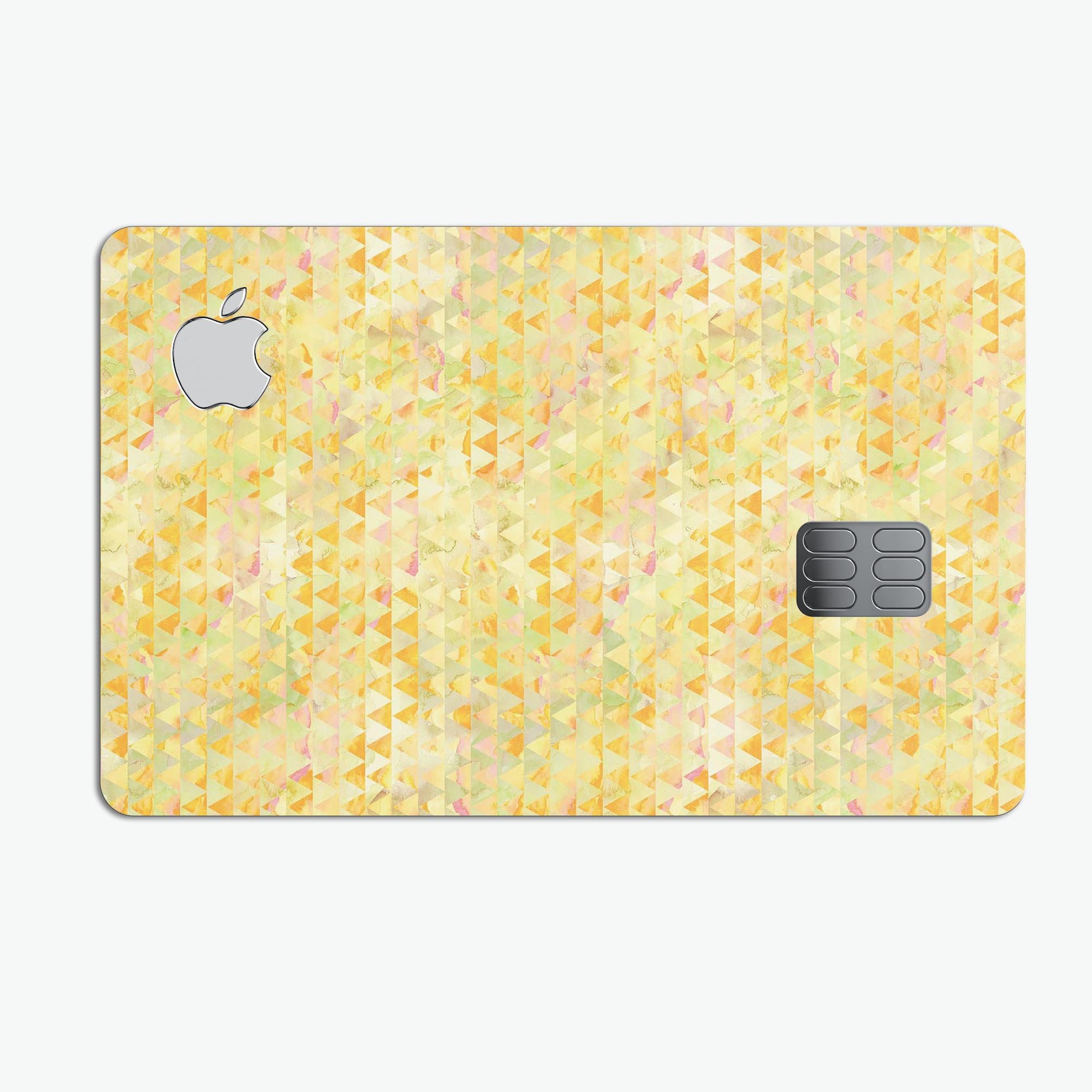 Yellow textured triangle pattern decal skin for Apple Card, showcasing vibrant design and premium quality.