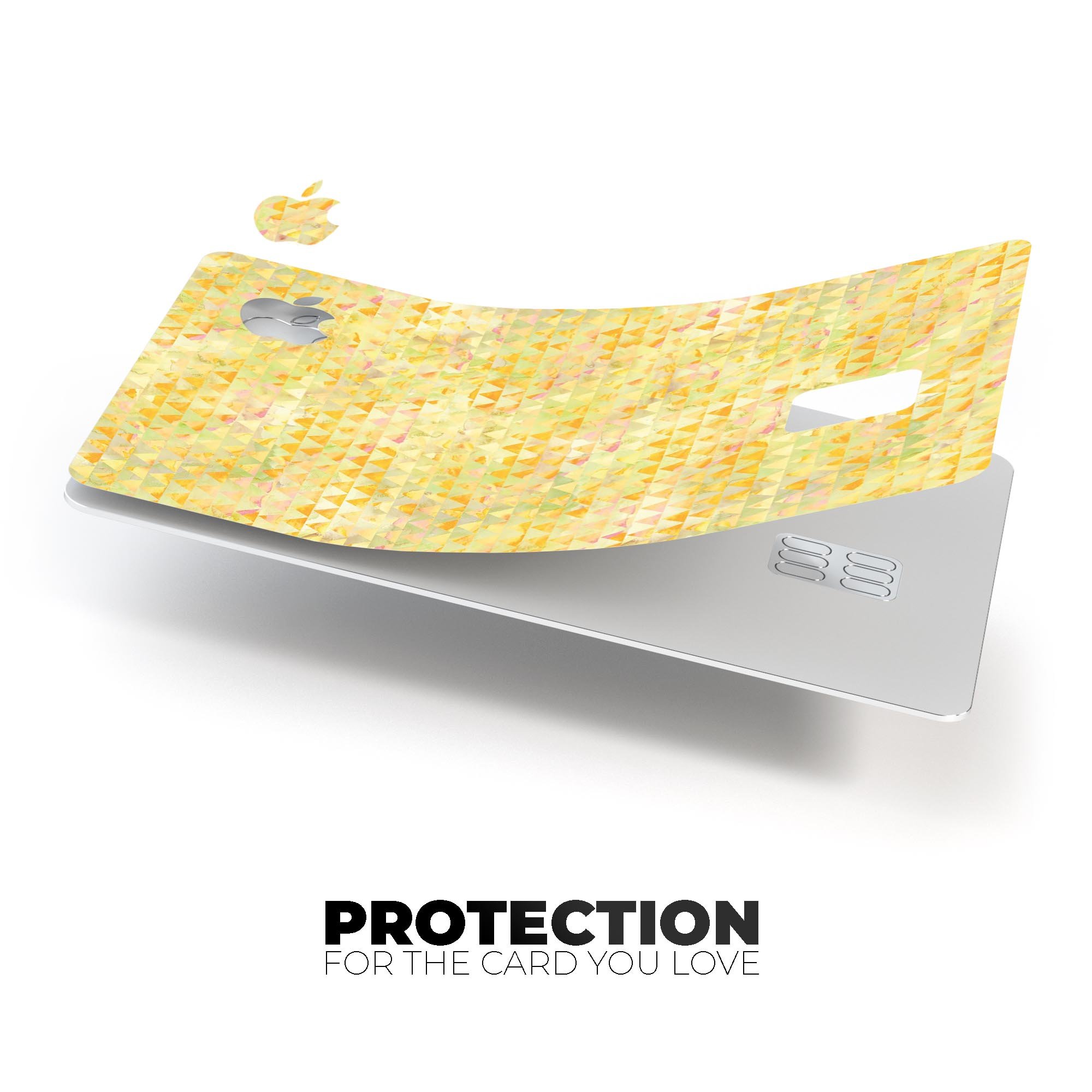 Yellow textured triangle pattern decal skin for Apple Card, showcasing vibrant design and premium quality.