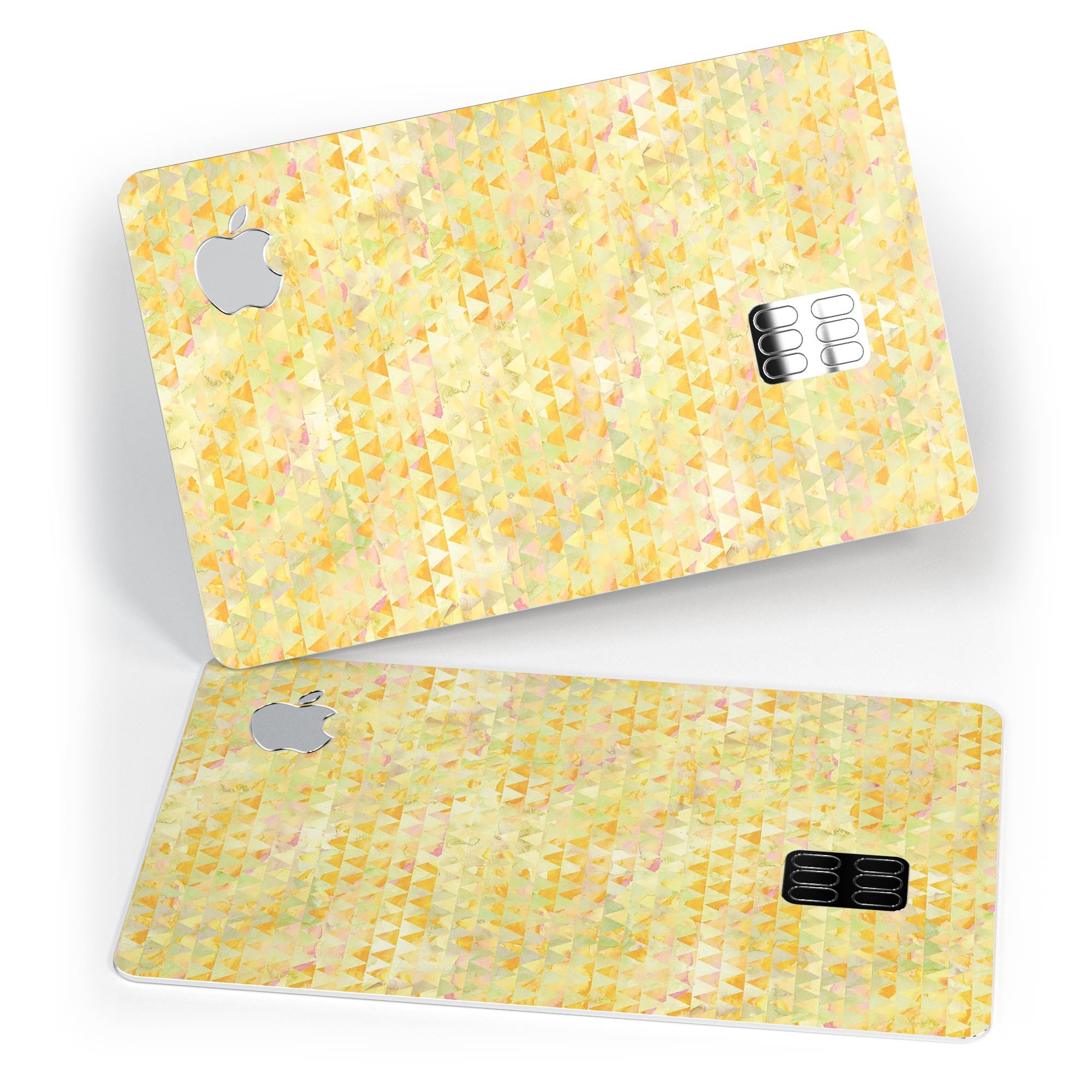 Yellow textured triangle pattern decal skin for Apple Card, showcasing vibrant design and premium quality.