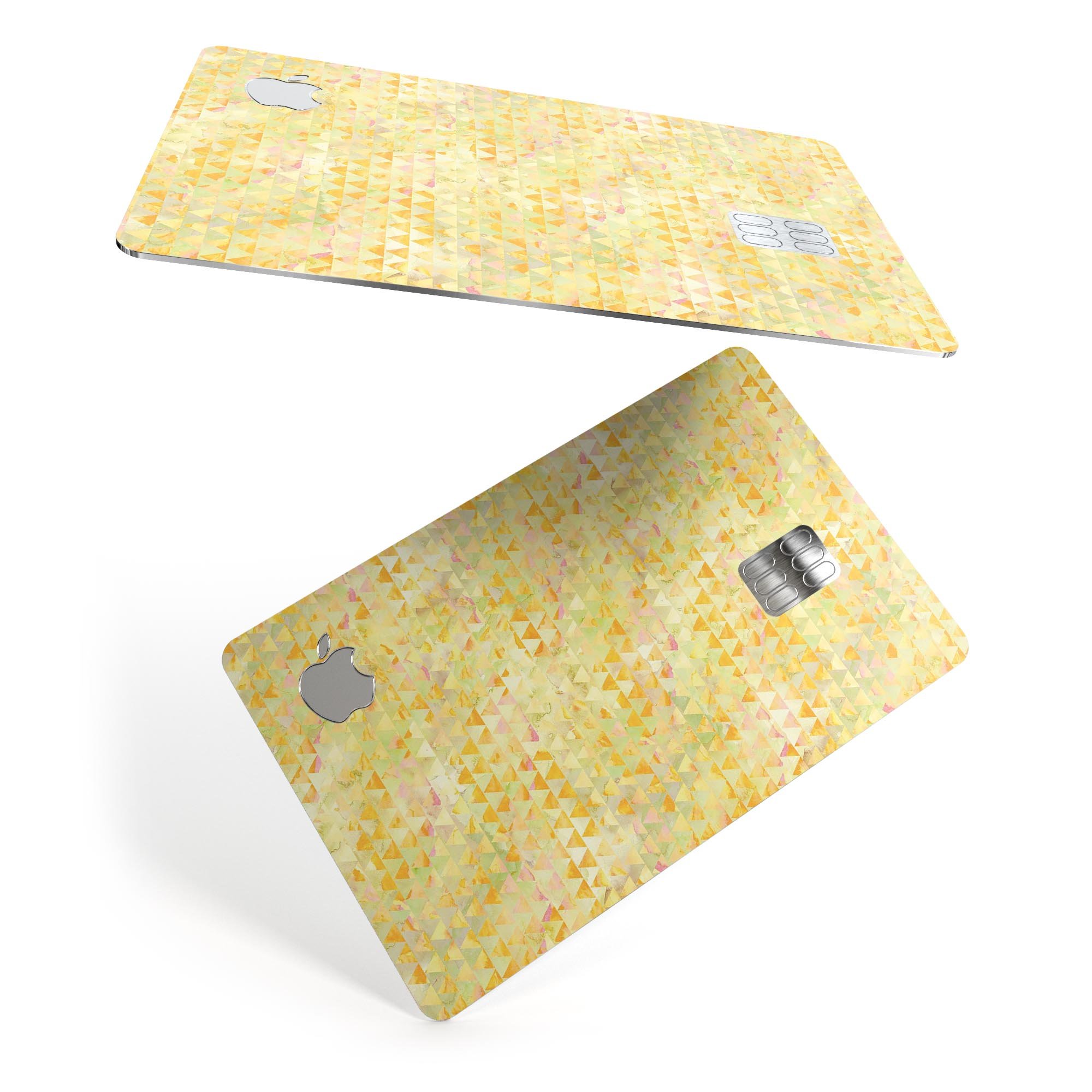 Yellow textured triangle pattern decal skin for Apple Card, showcasing vibrant design and premium quality.