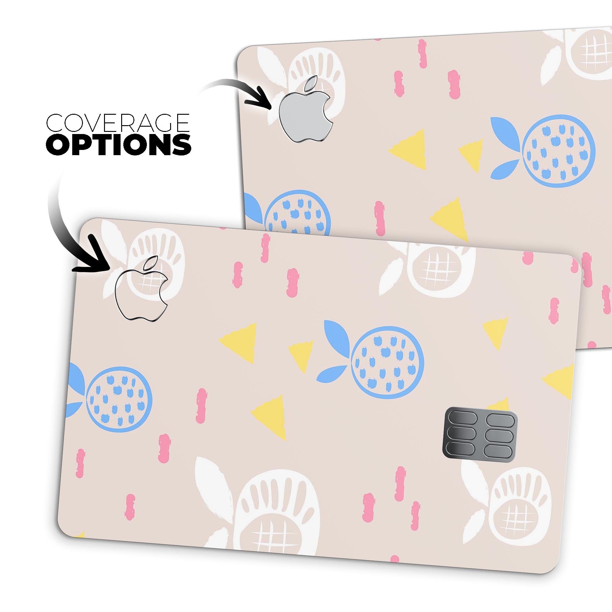 Yellow Triangles with Fruit decal skin-kit for Apple Card, showcasing vibrant design and premium vinyl material.