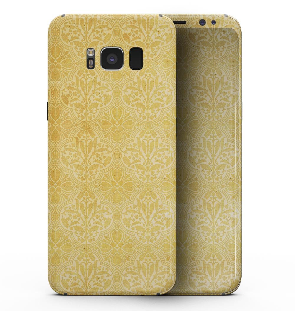 Samsung Galaxy S8 with Yellow Vertical Damask Pattern skin, showcasing a stylish design that protects the device.