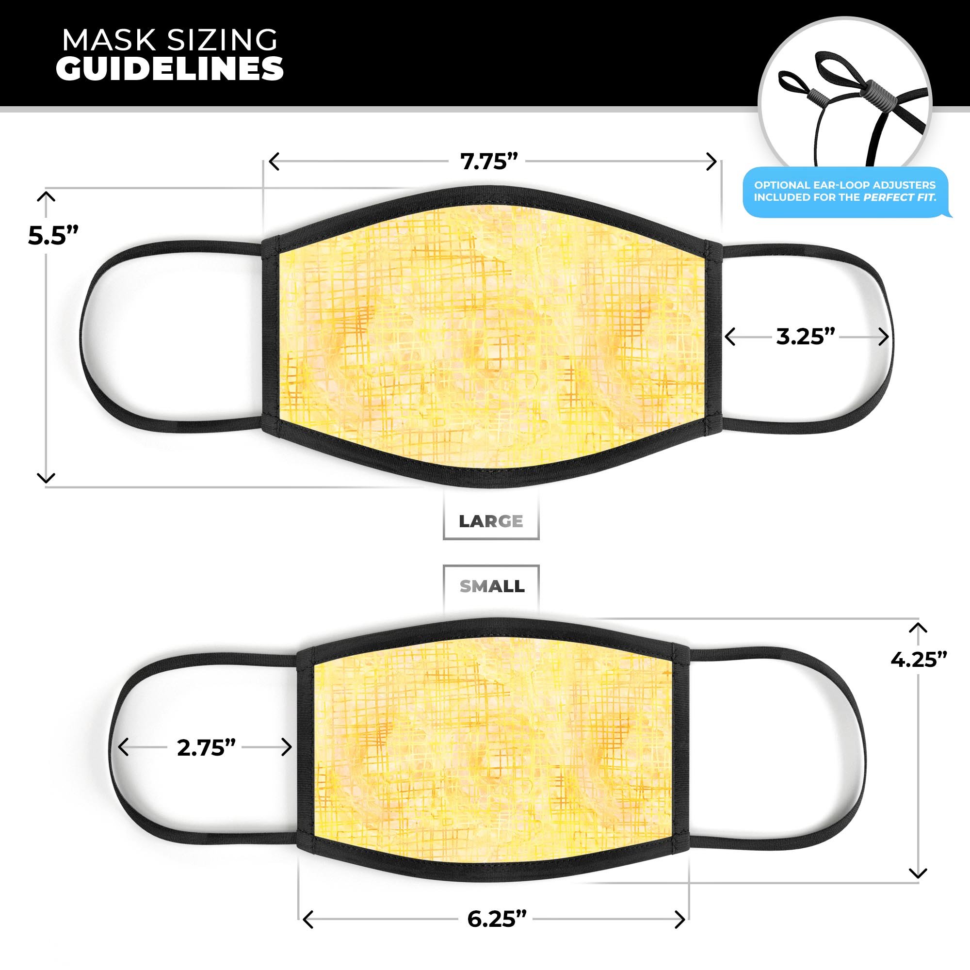 Yellow Watercolor Cross Hatch reusable mouth cover, featuring a vibrant design and adjustable ear loops for a comfortable fit.