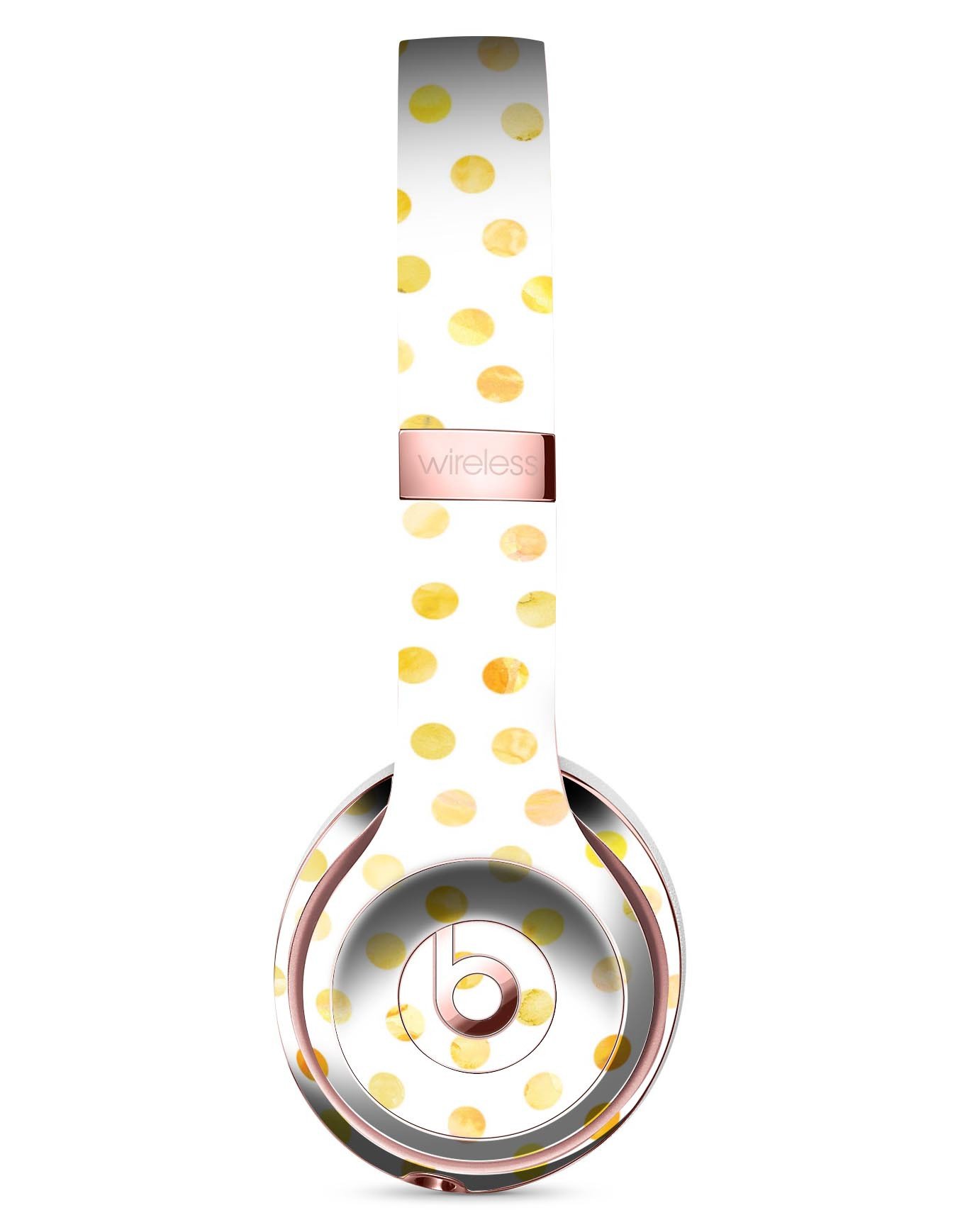 Yellow watercolor dots skin kit for Beats by Dre Solo 3 Wireless Headphones, showcasing vibrant colors and precise cut for a perfect fit.